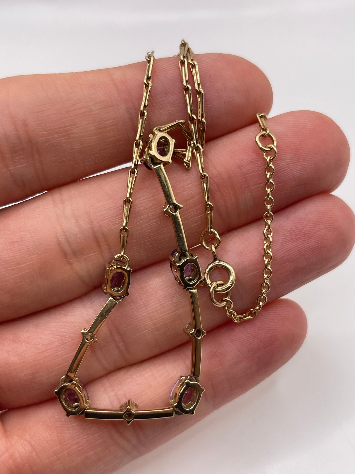 9ct gold amethyst and diamond necklace