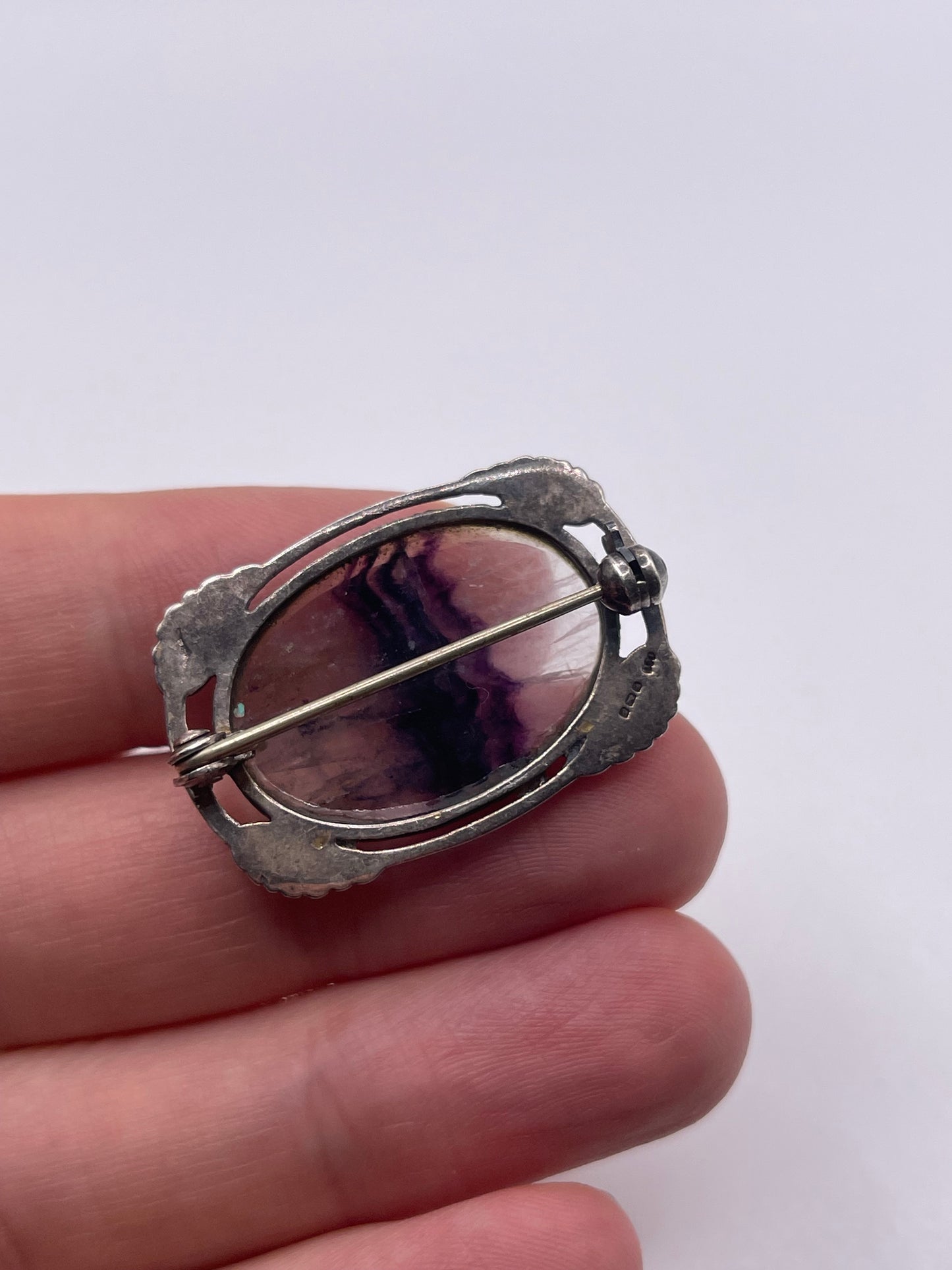 Silver blue John brooch