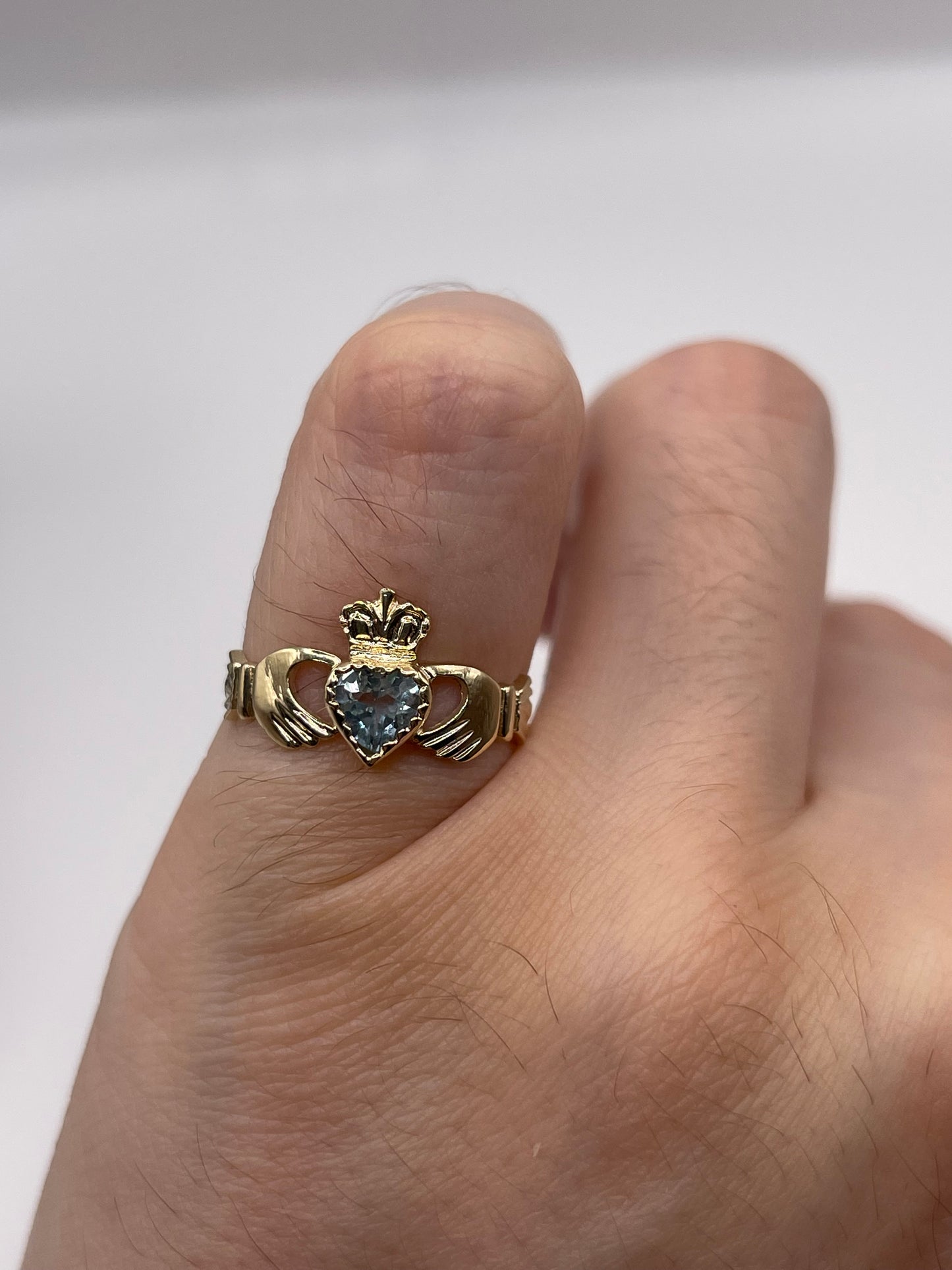 9ct gold topaz claddagh ring