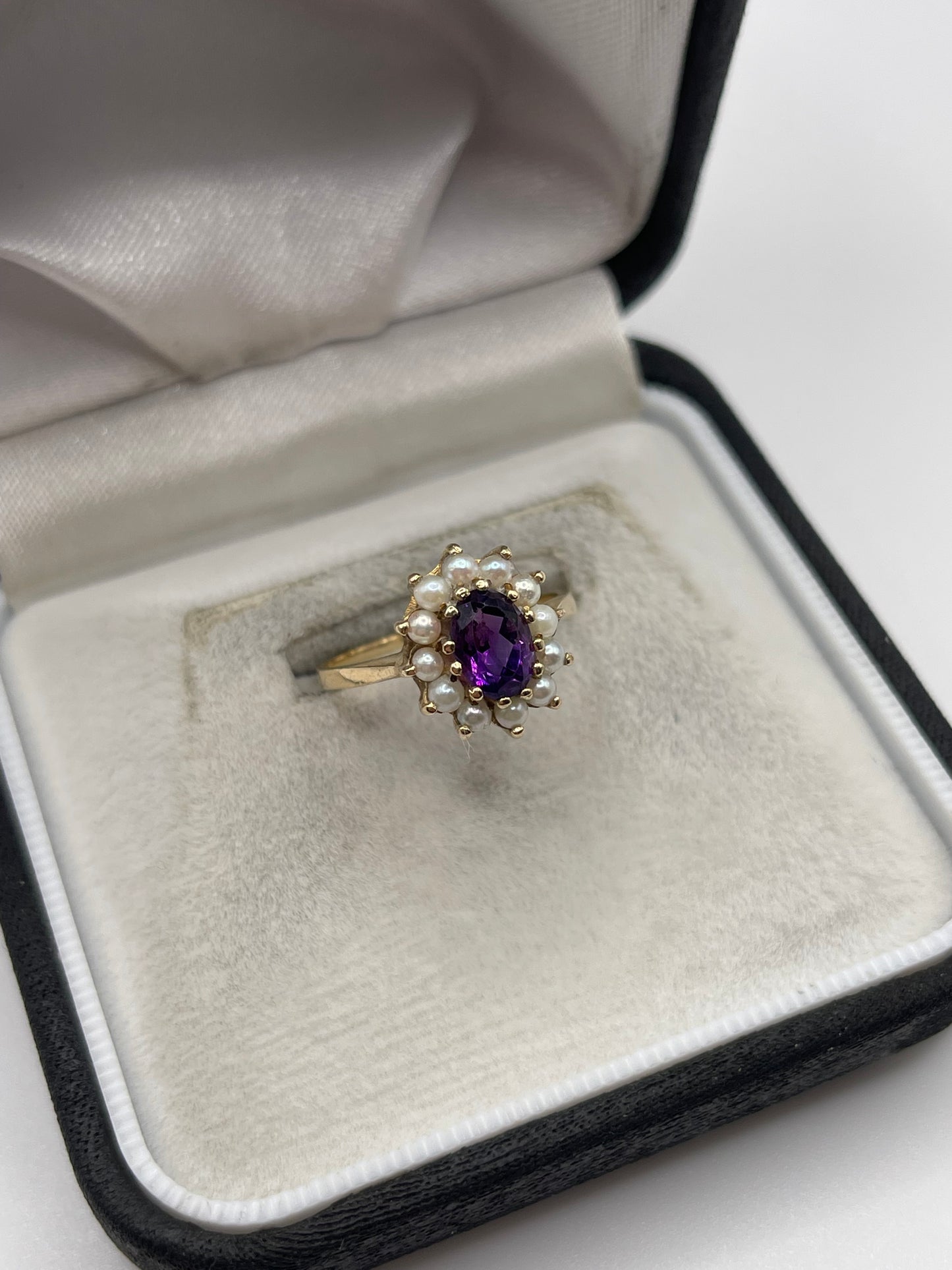 9ct gold amethyst and pearl ring