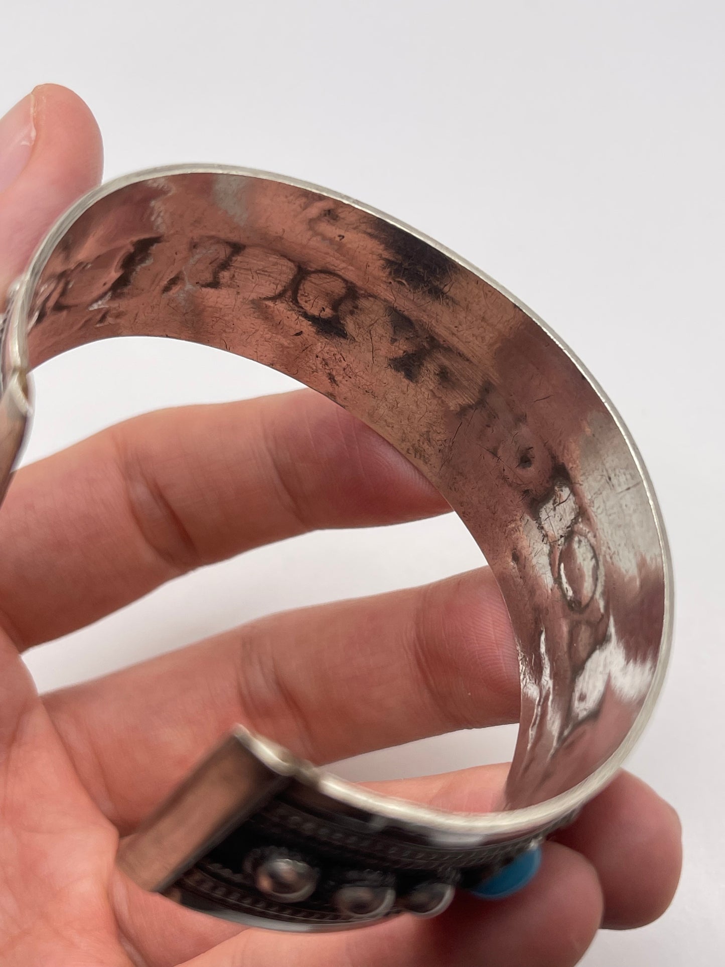 Heavy silver stone set bangle