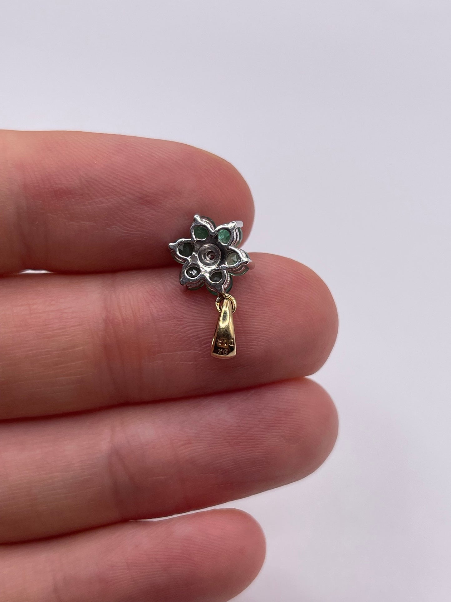 9ct gold emerald and diamond pendant