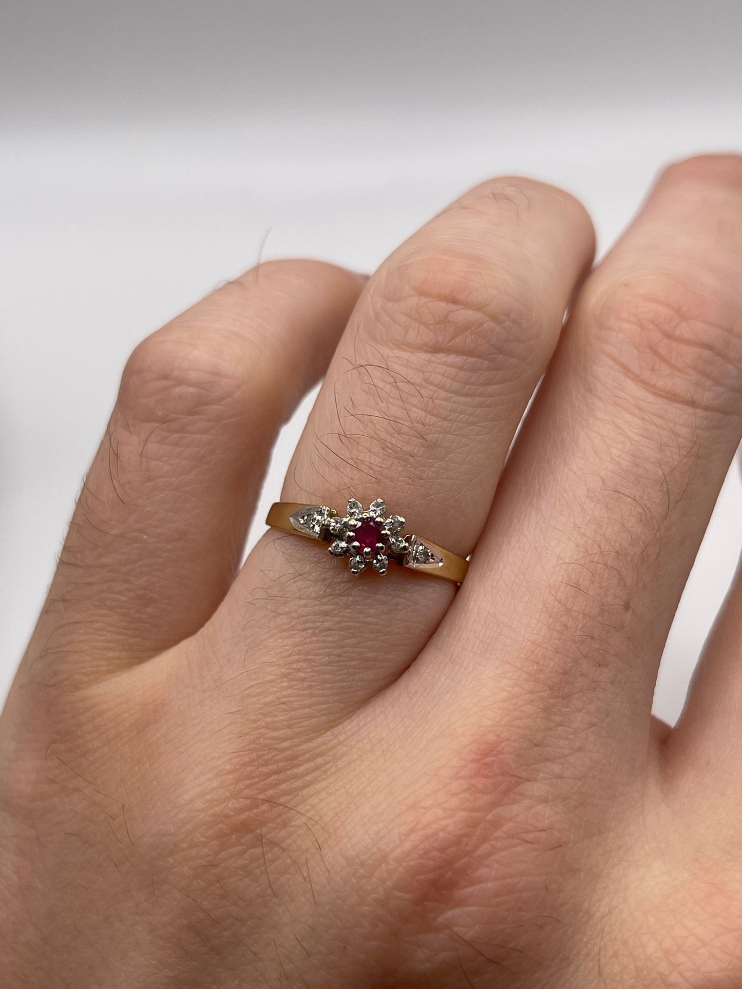 9ct gold ruby and diamond ring