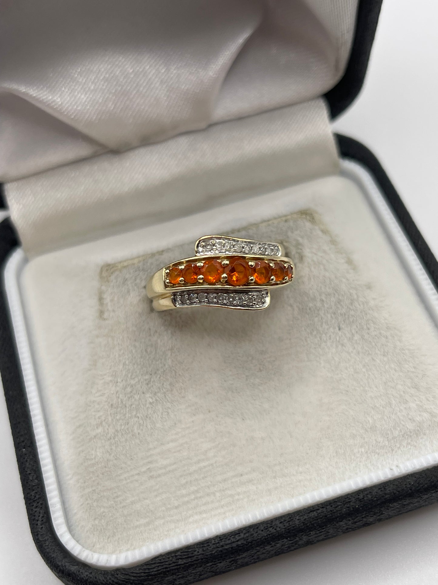 9ct gold fire opal and diamond ring
