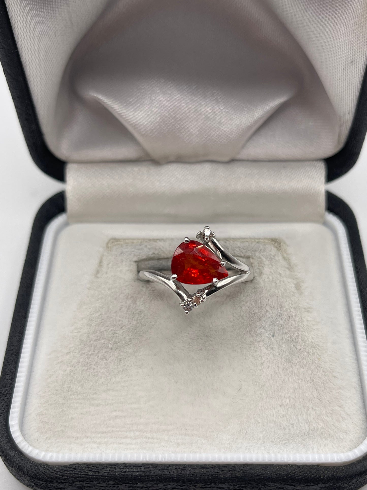 9ct white gold orange sapphire and zircon ring