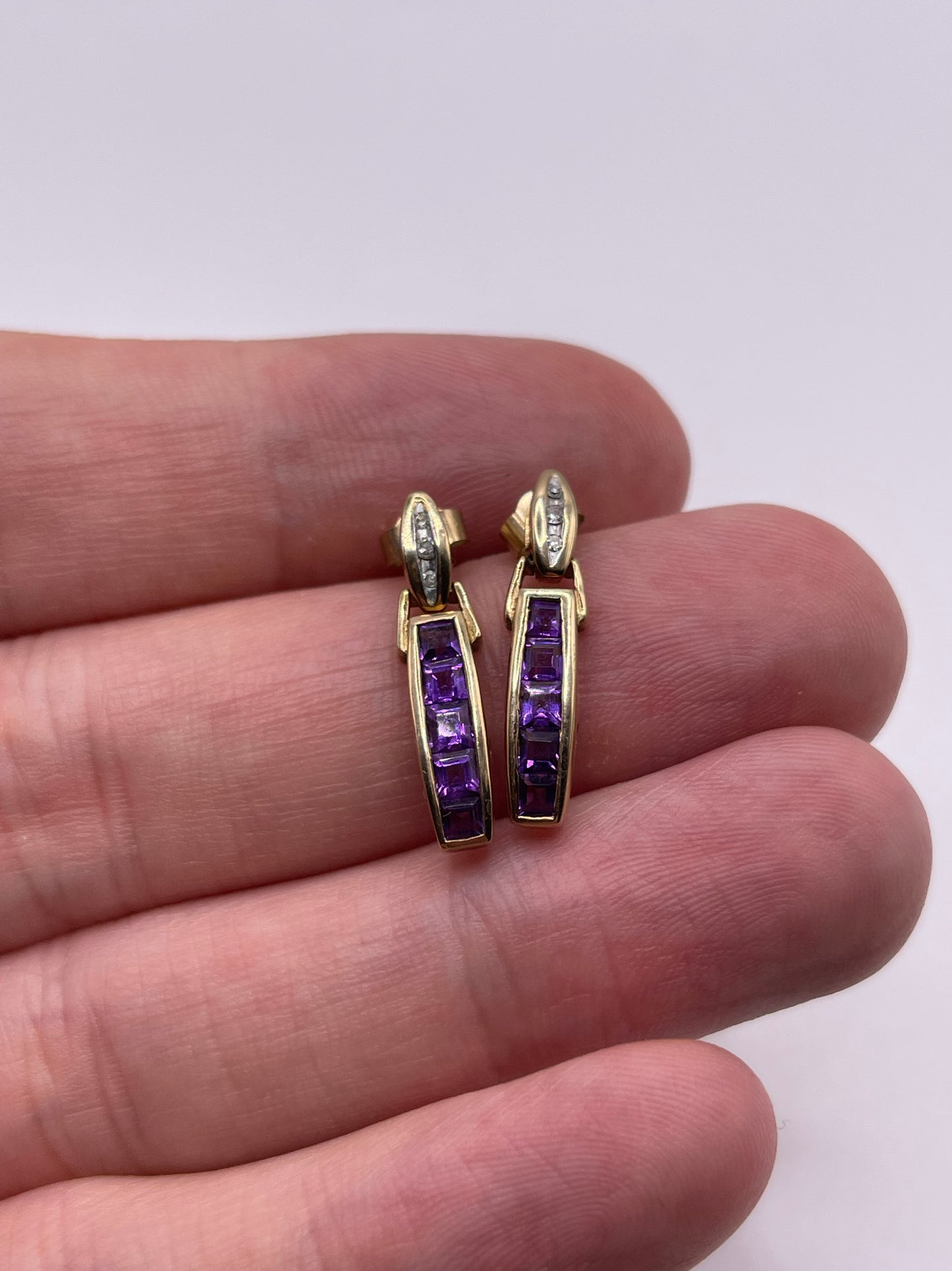 9ct gold amethyst and diamond earrings