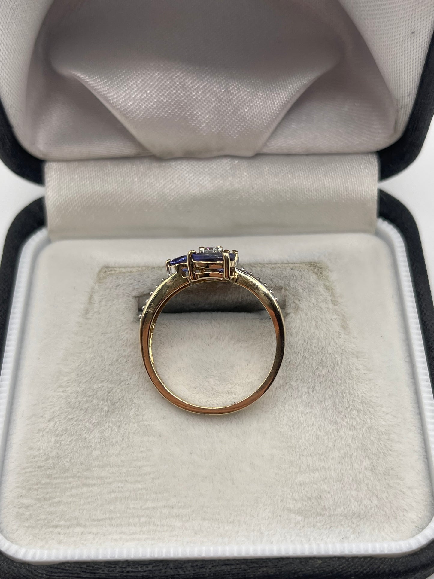 9ct gold tanzanite and zircon ring