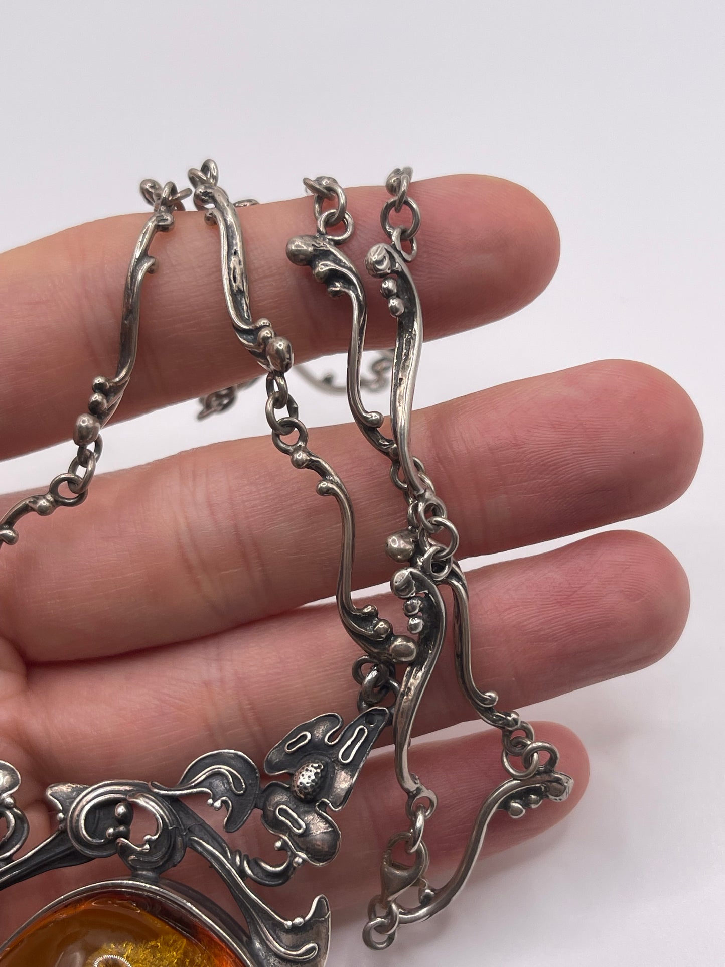 Silver amber necklace