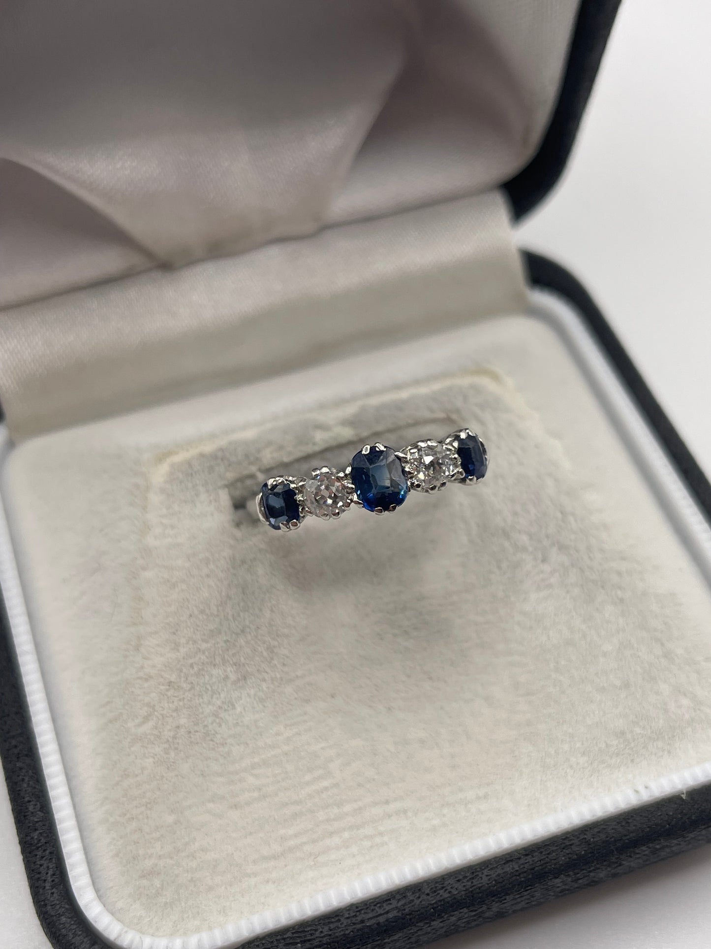 Platinum sapphire and diamond ring