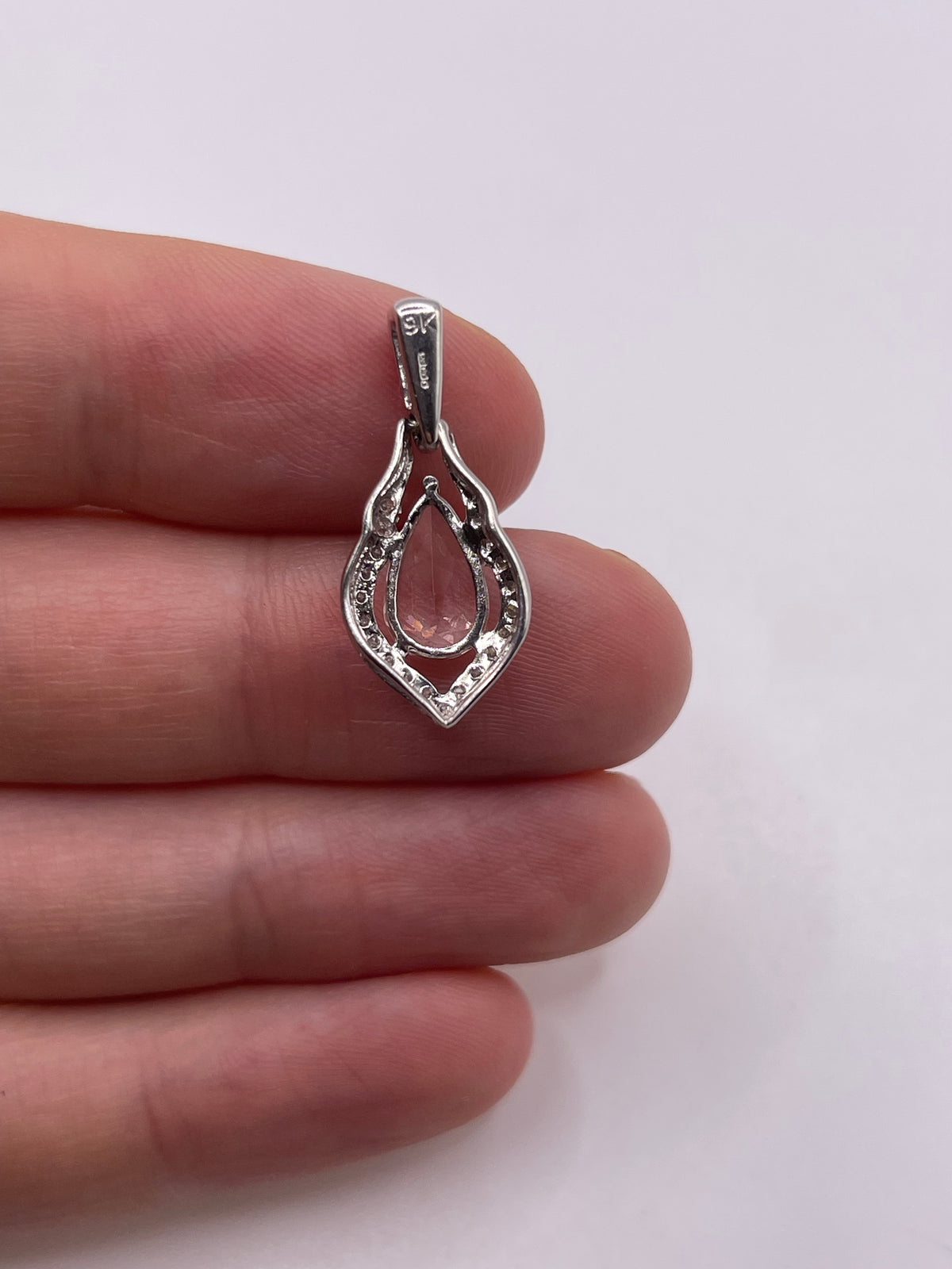 9ct white gold morganite and diamond pendant