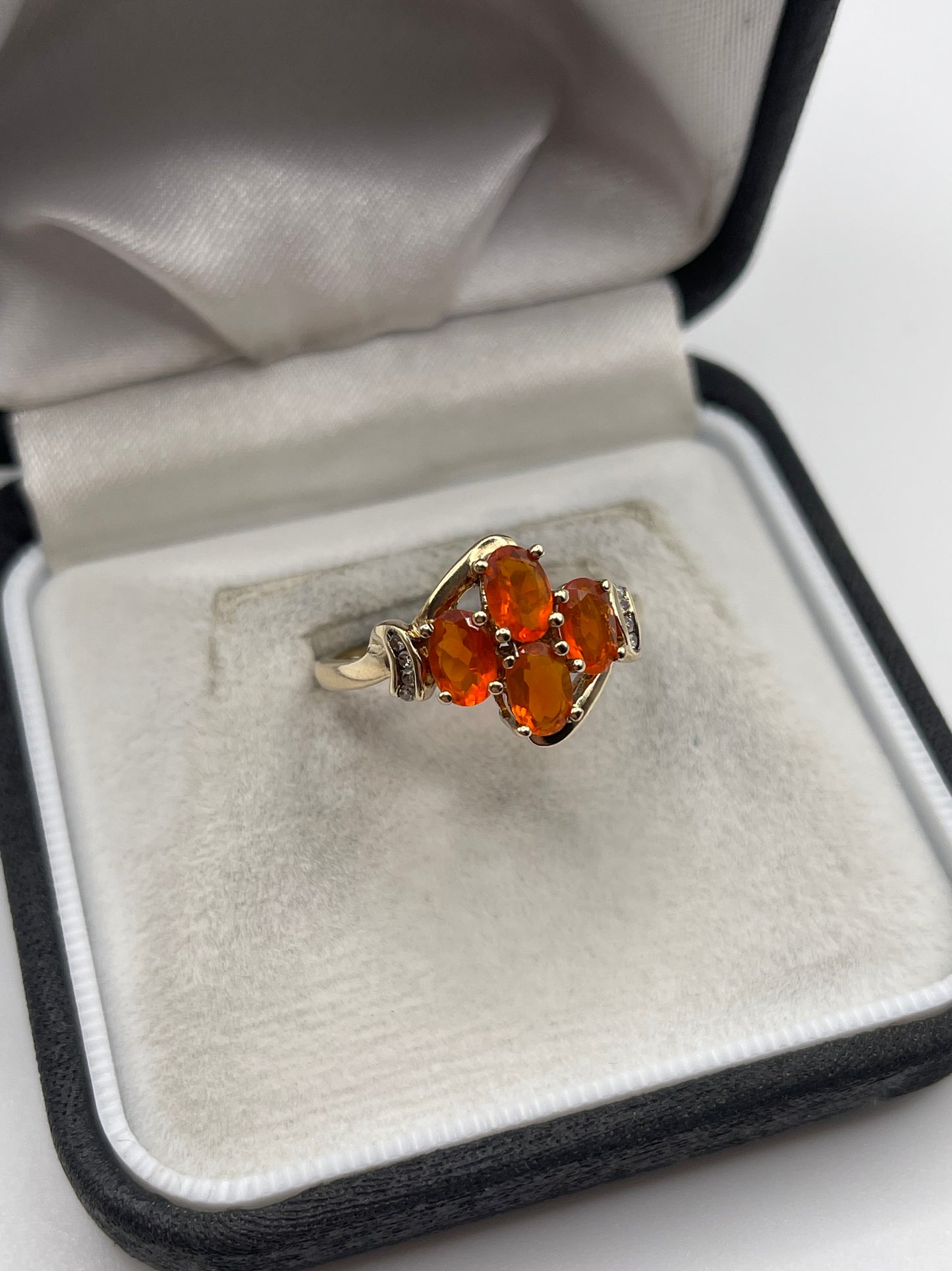 9ct gold fire opal and diamond ring