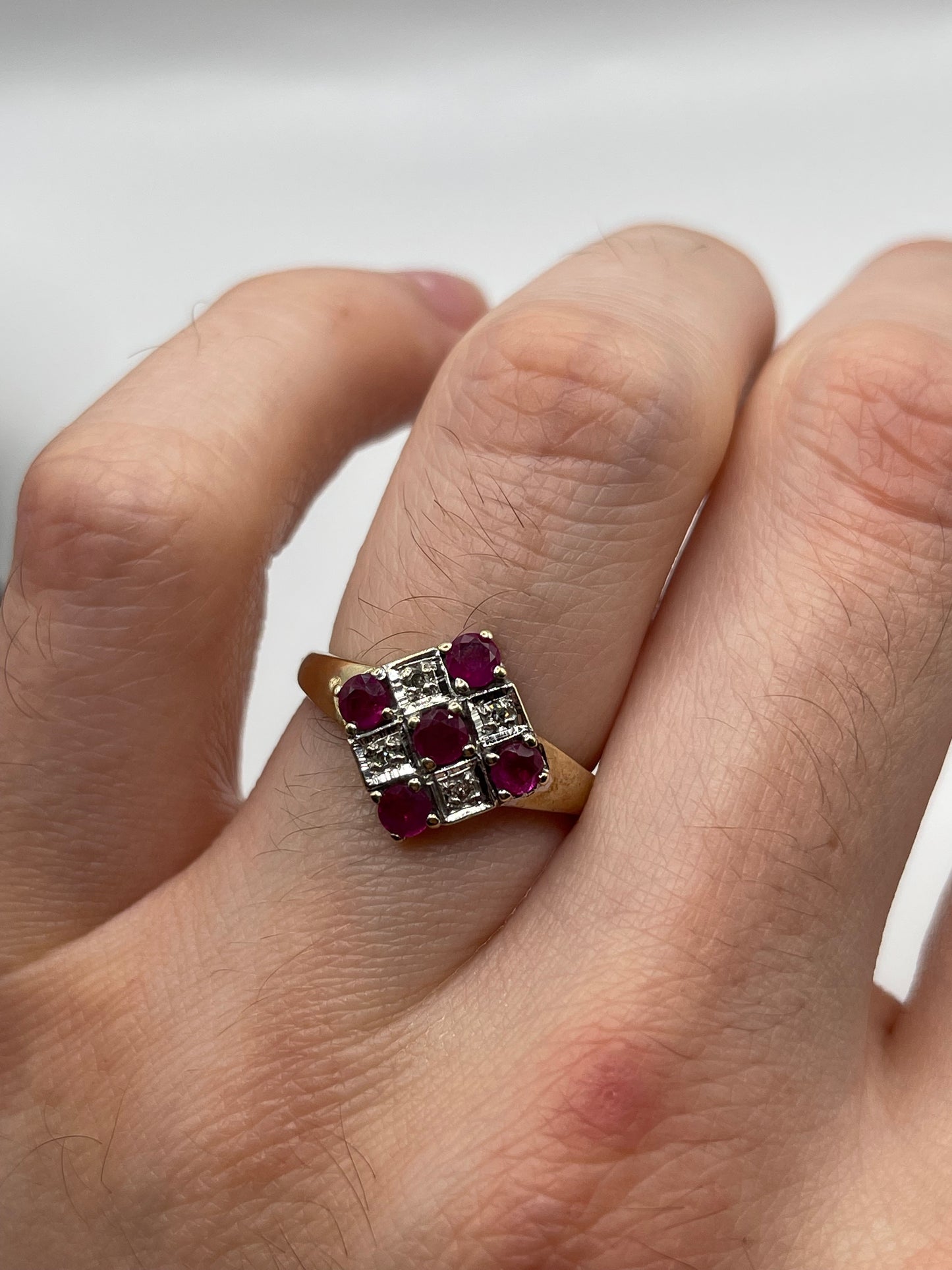 9ct gold ruby and diamond ring