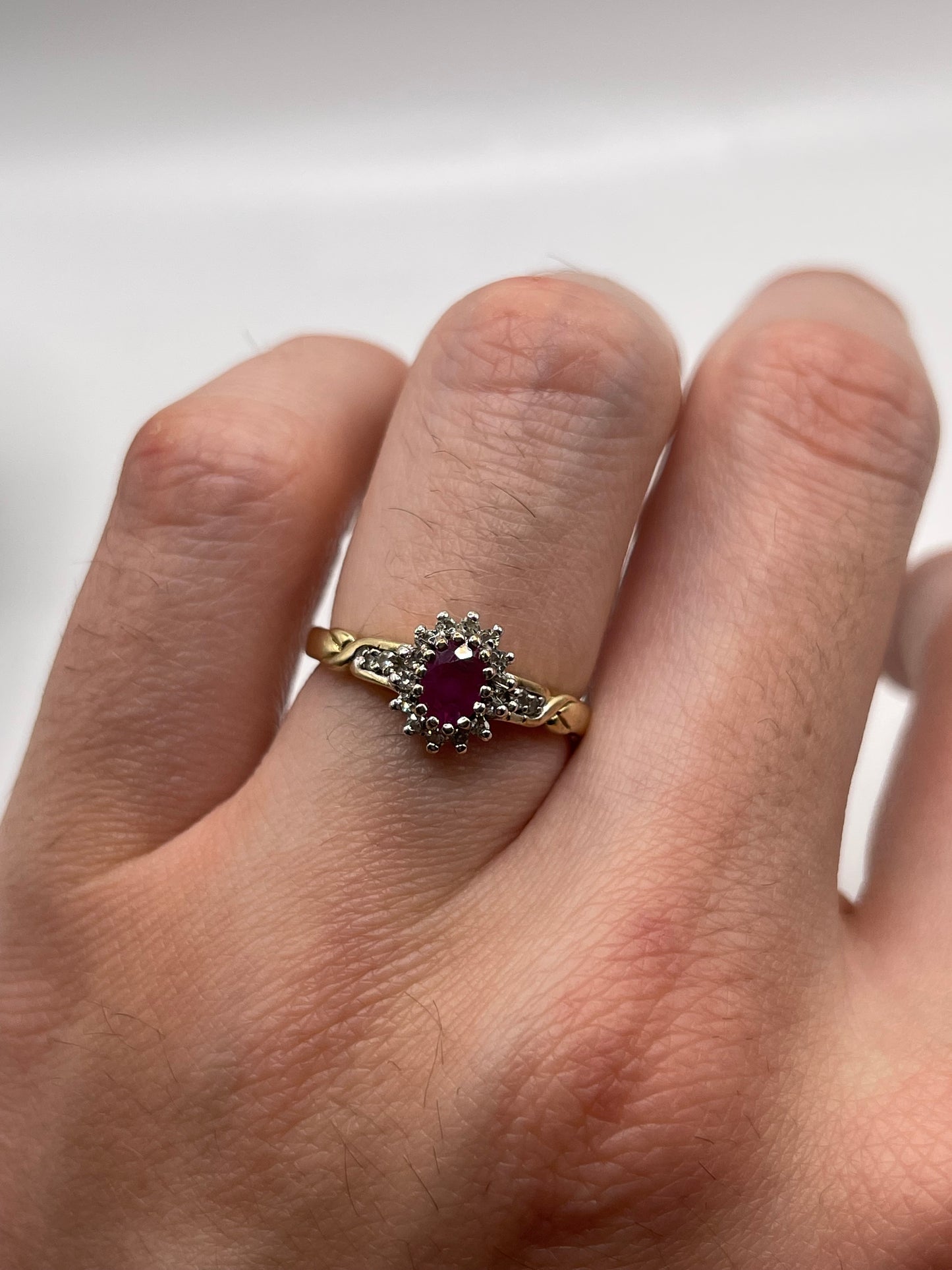 9ct gold ruby and diamond ring