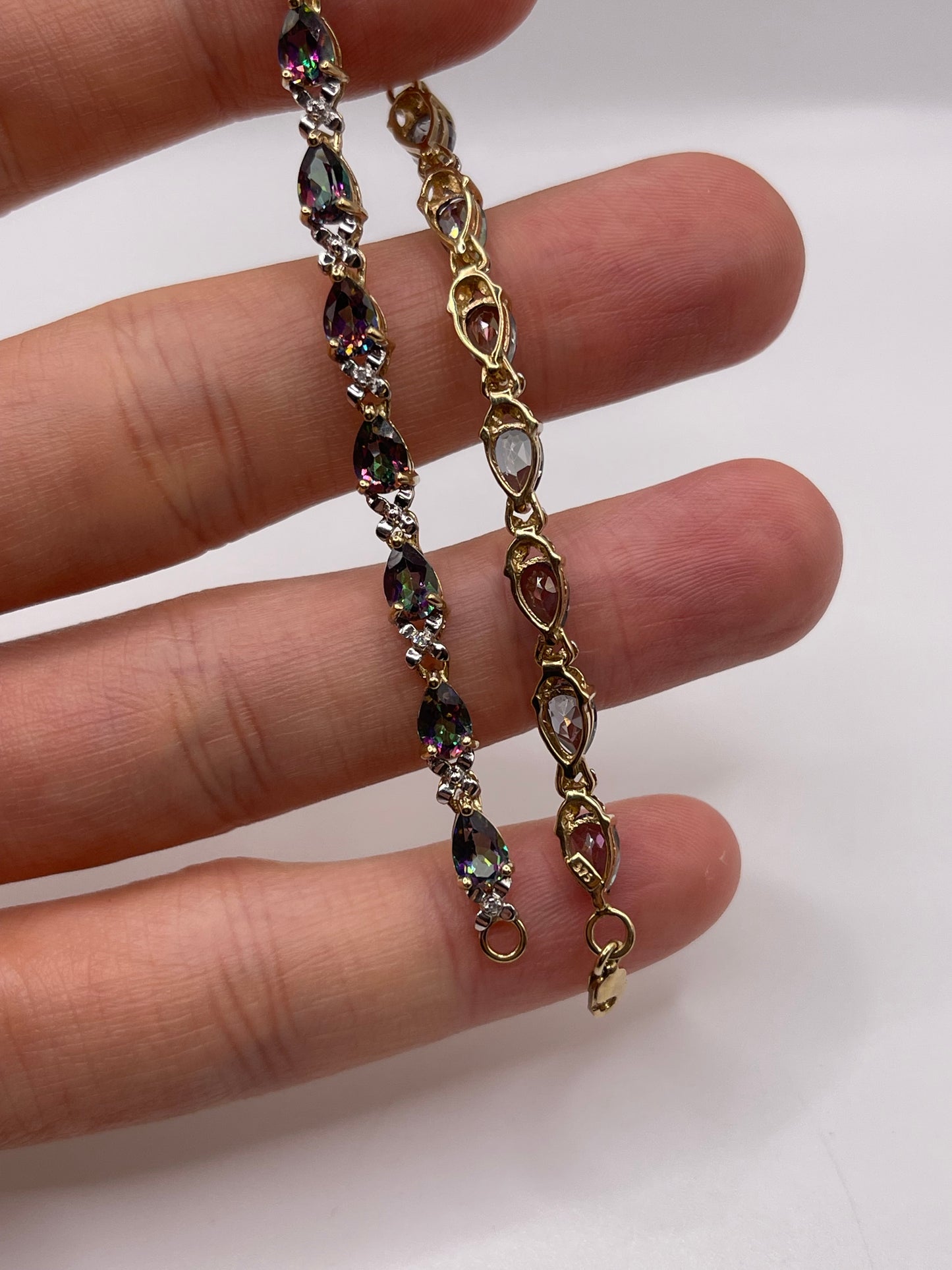 9ct gold mystic topaz and diamond bracelet