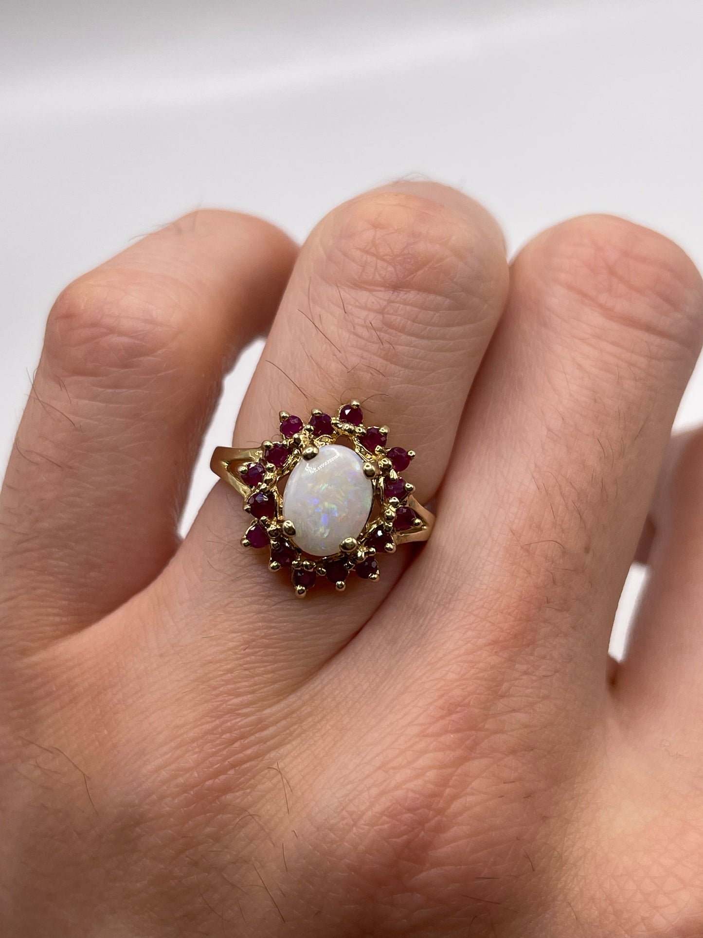 9ct gold opal and ruby ring