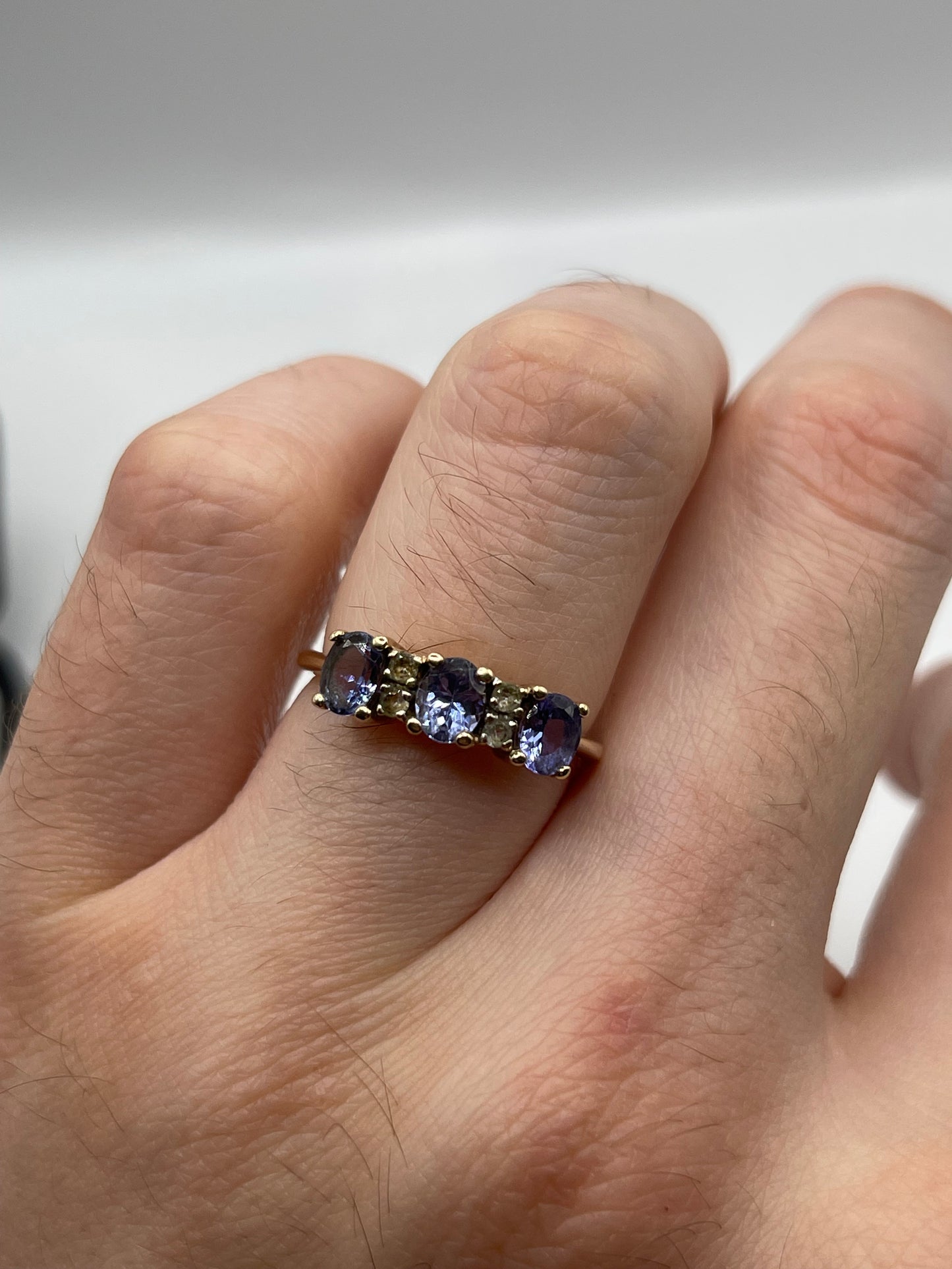 9ct gold tanzanite and zircon ring