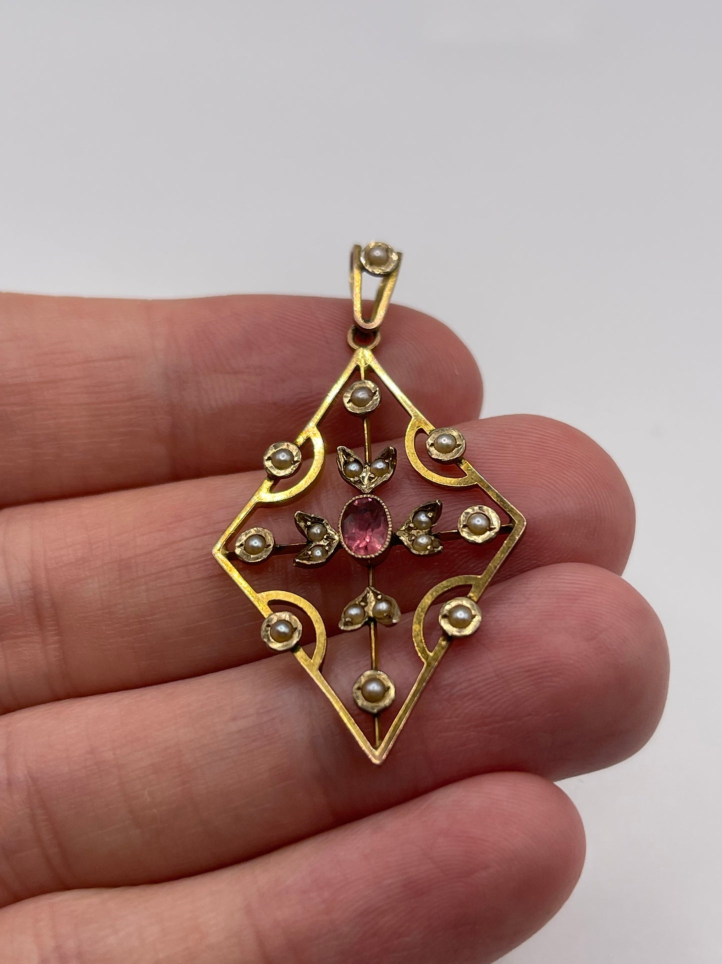 Antique 9ct gold topaz and pearl pendant