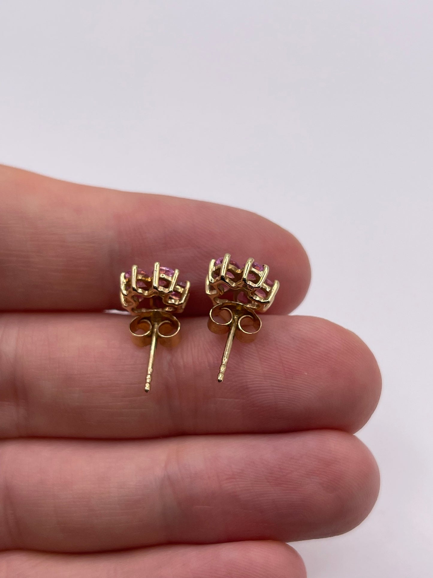 9ct gold pink sapphire cluster earrings