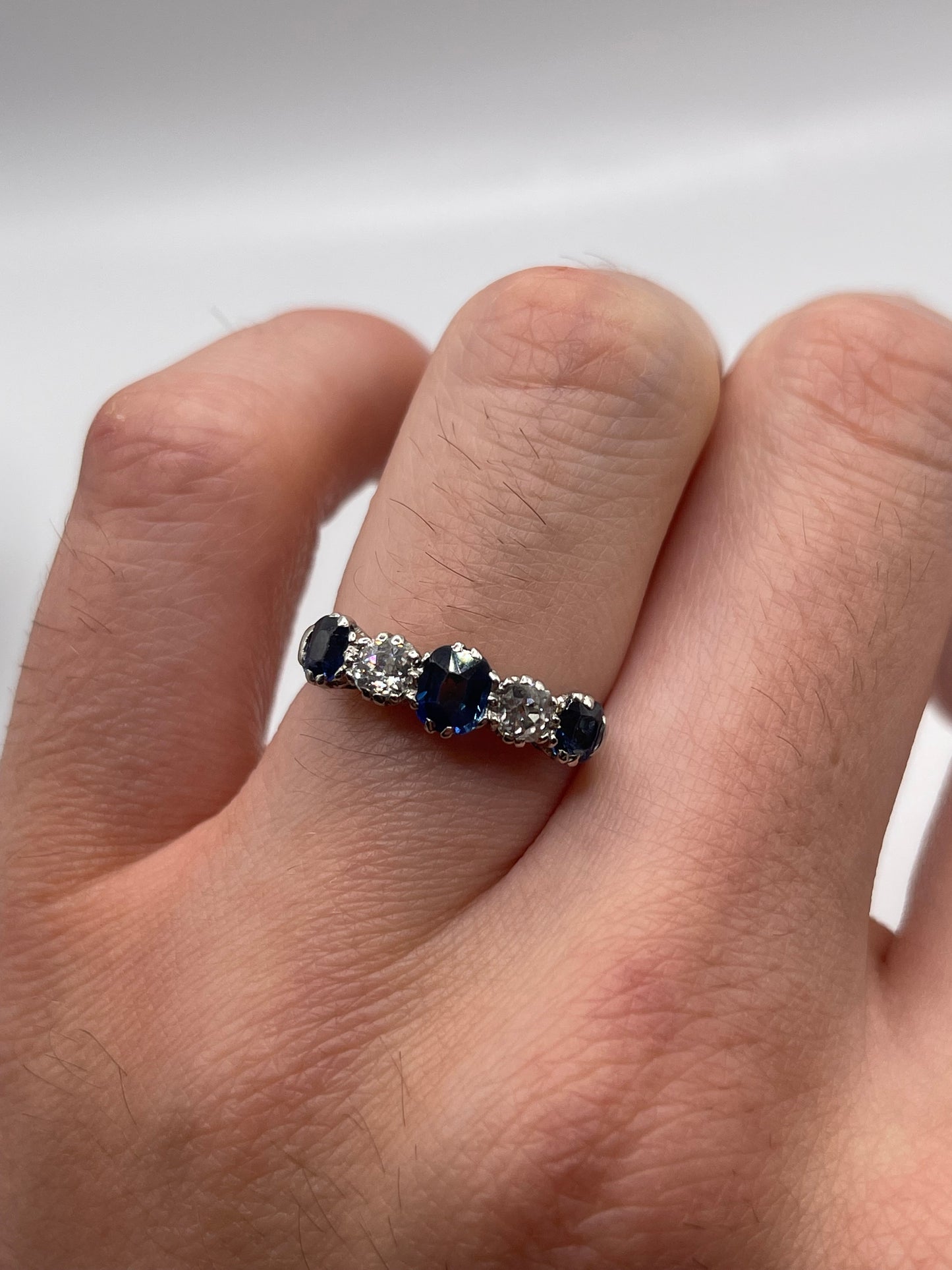 Platinum sapphire and diamond ring