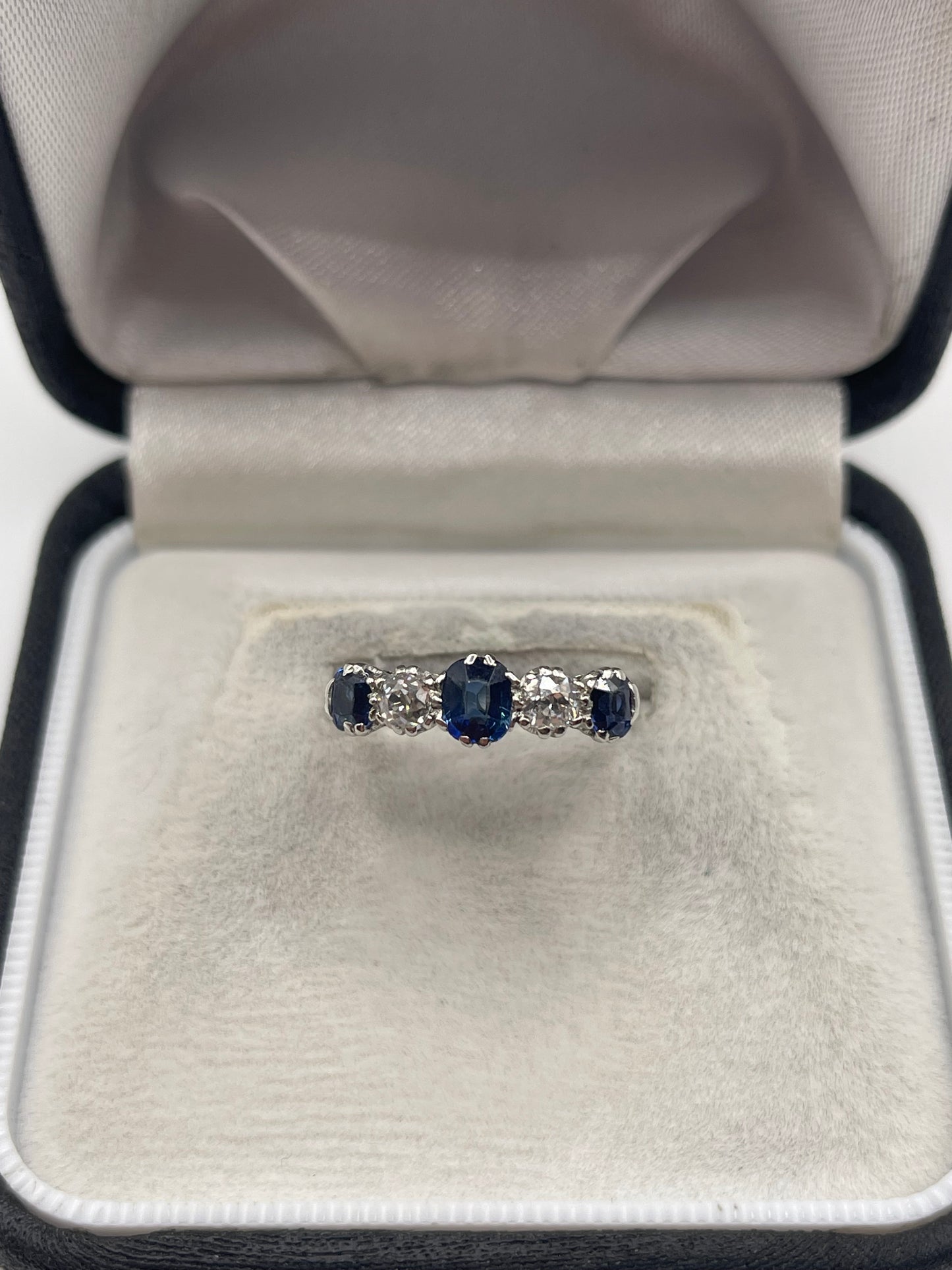 Platinum sapphire and diamond ring