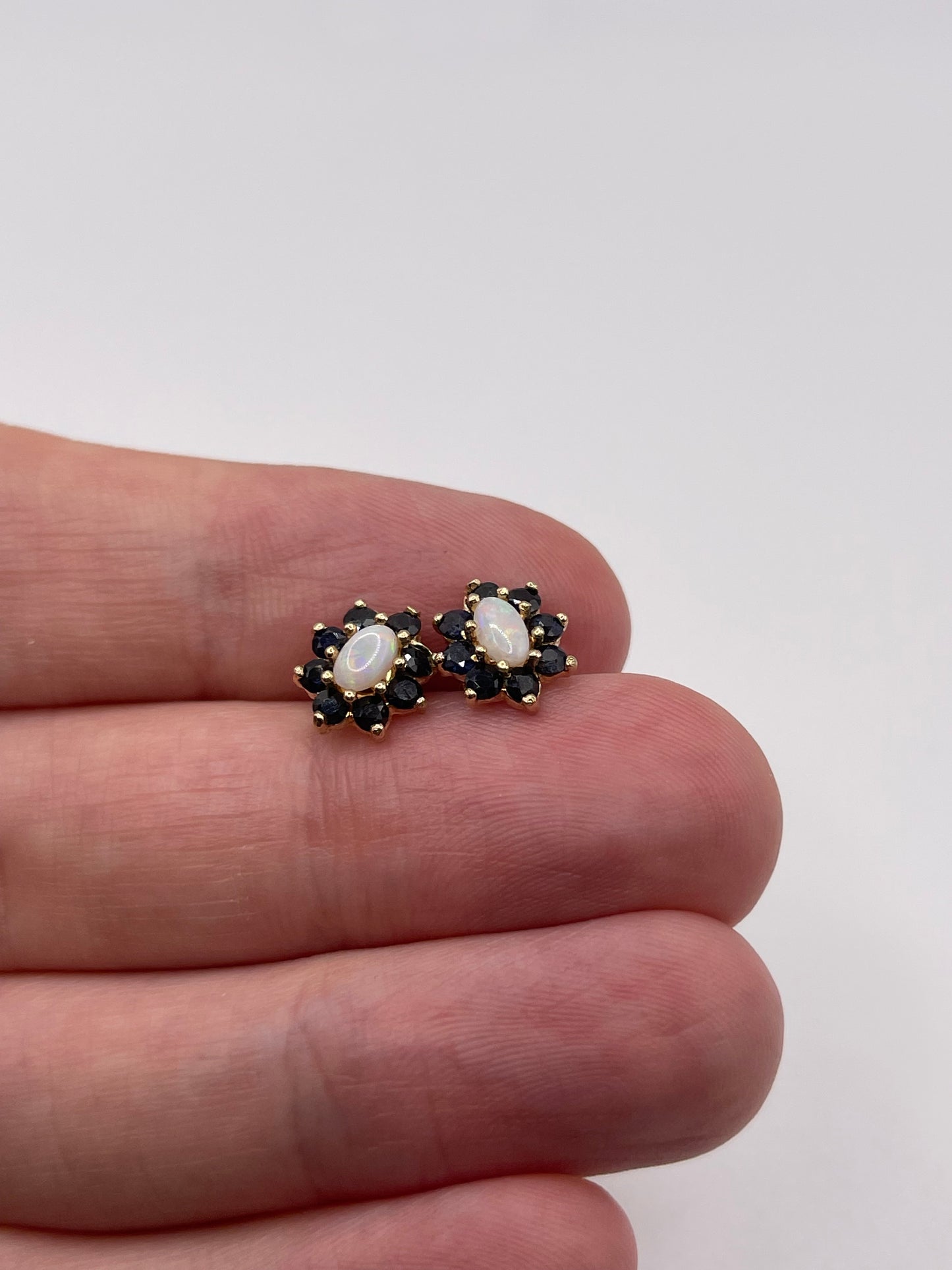 9ct gold opal and sapphire earrings