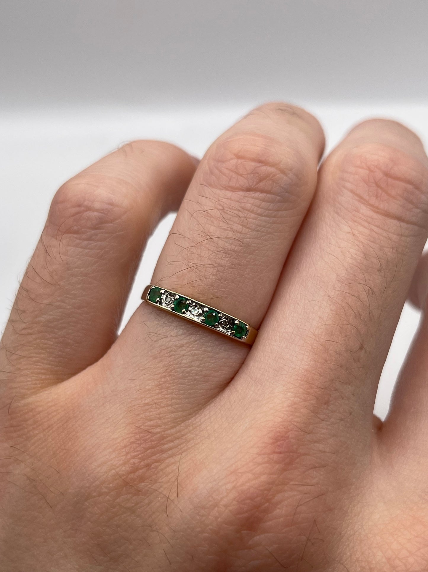 9ct gold emerald and diamond ring