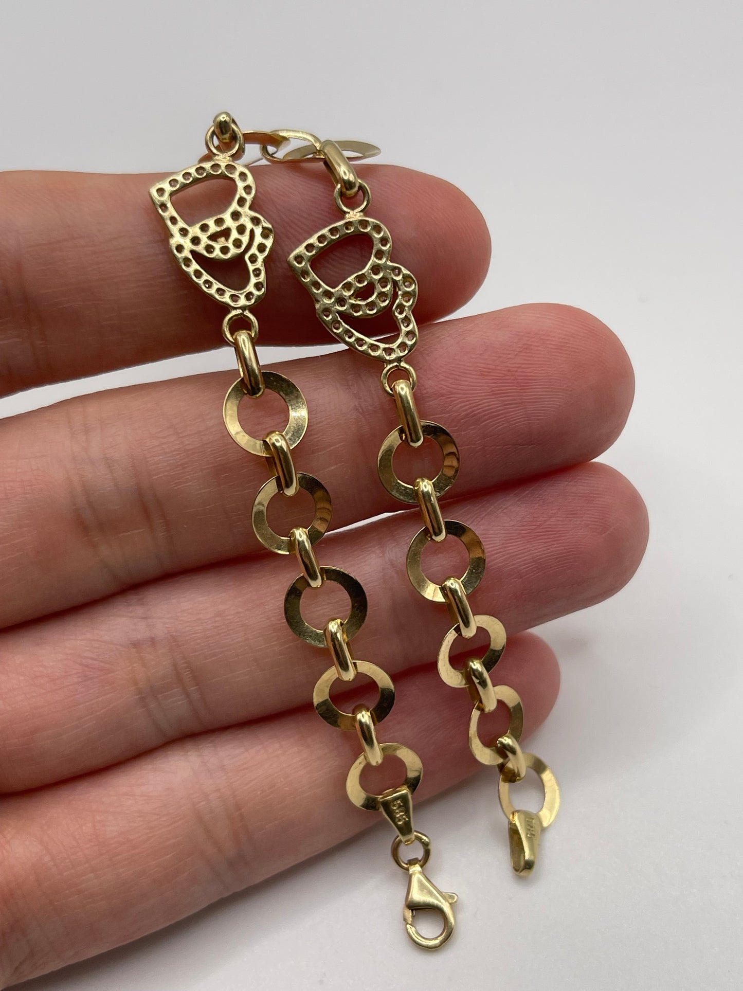 14ct gold cz heart bracelet