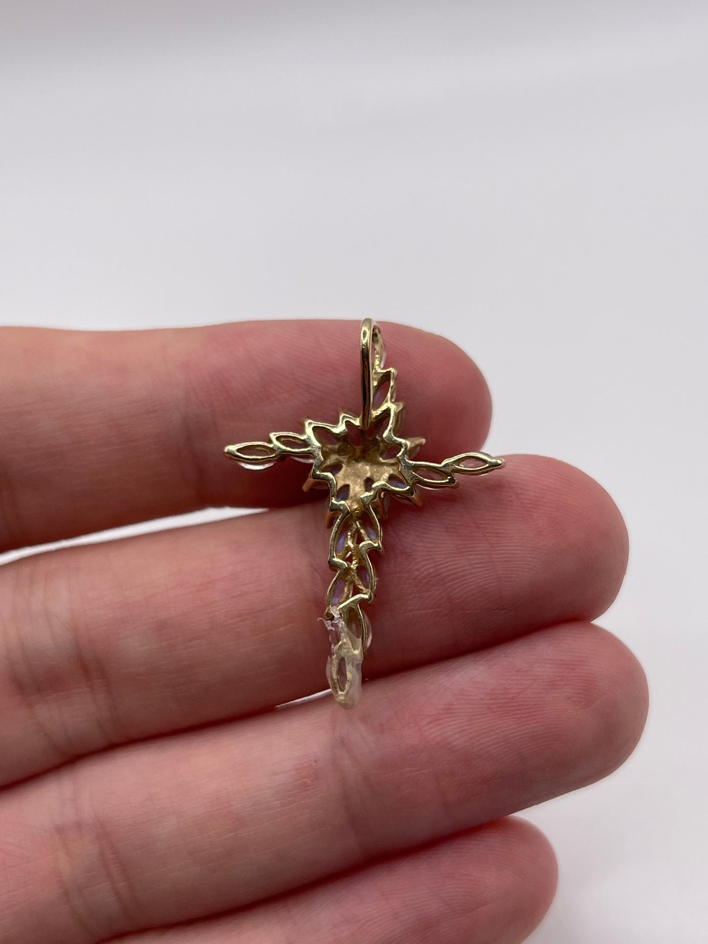 9ct gold rainbow moonstone cross pendant