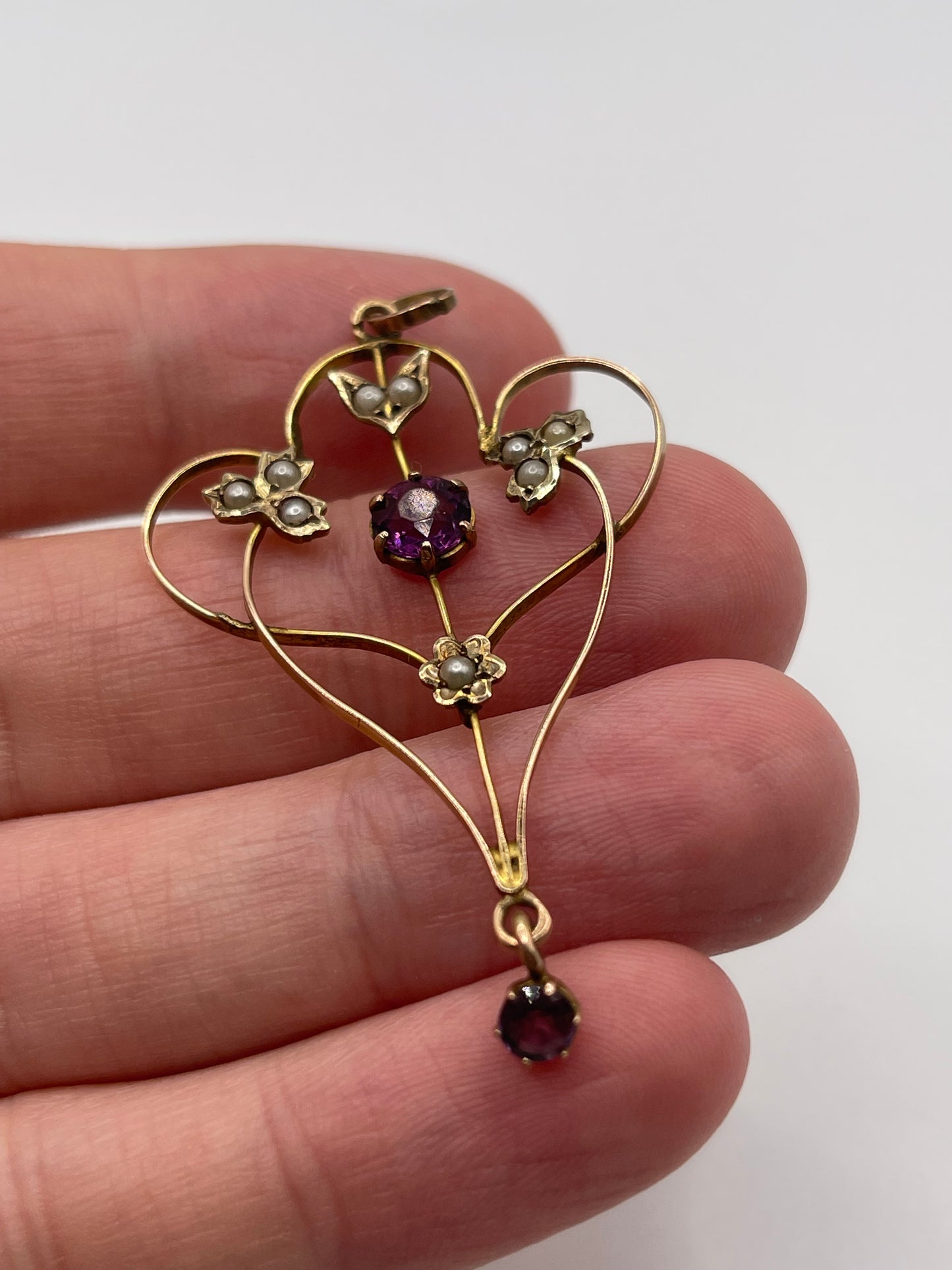 Antique 9ct gold paste and pearl pendant