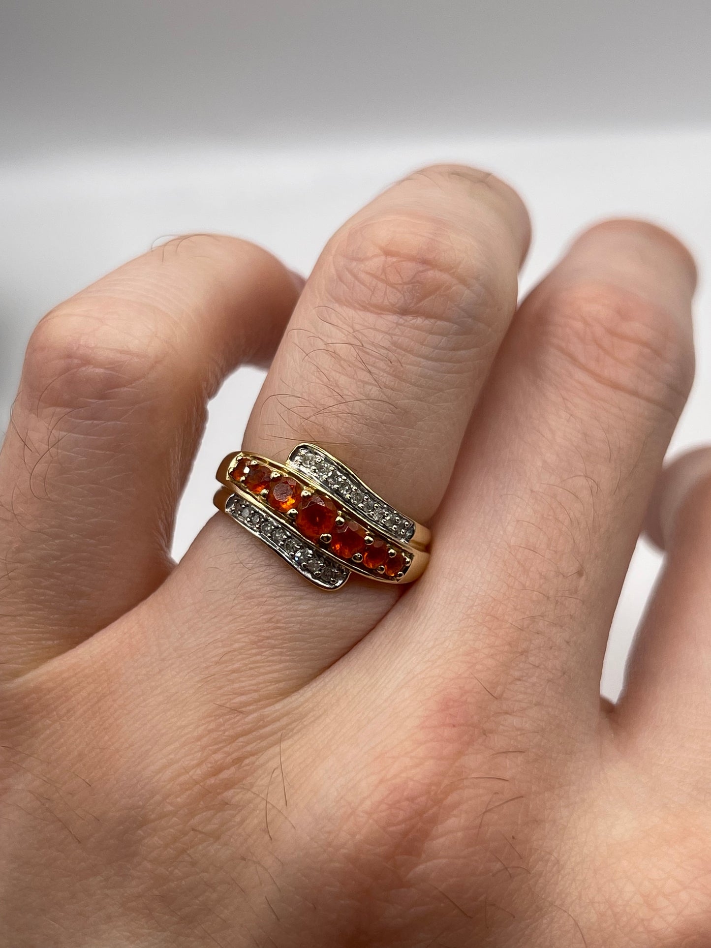 9ct gold fire opal and diamond ring