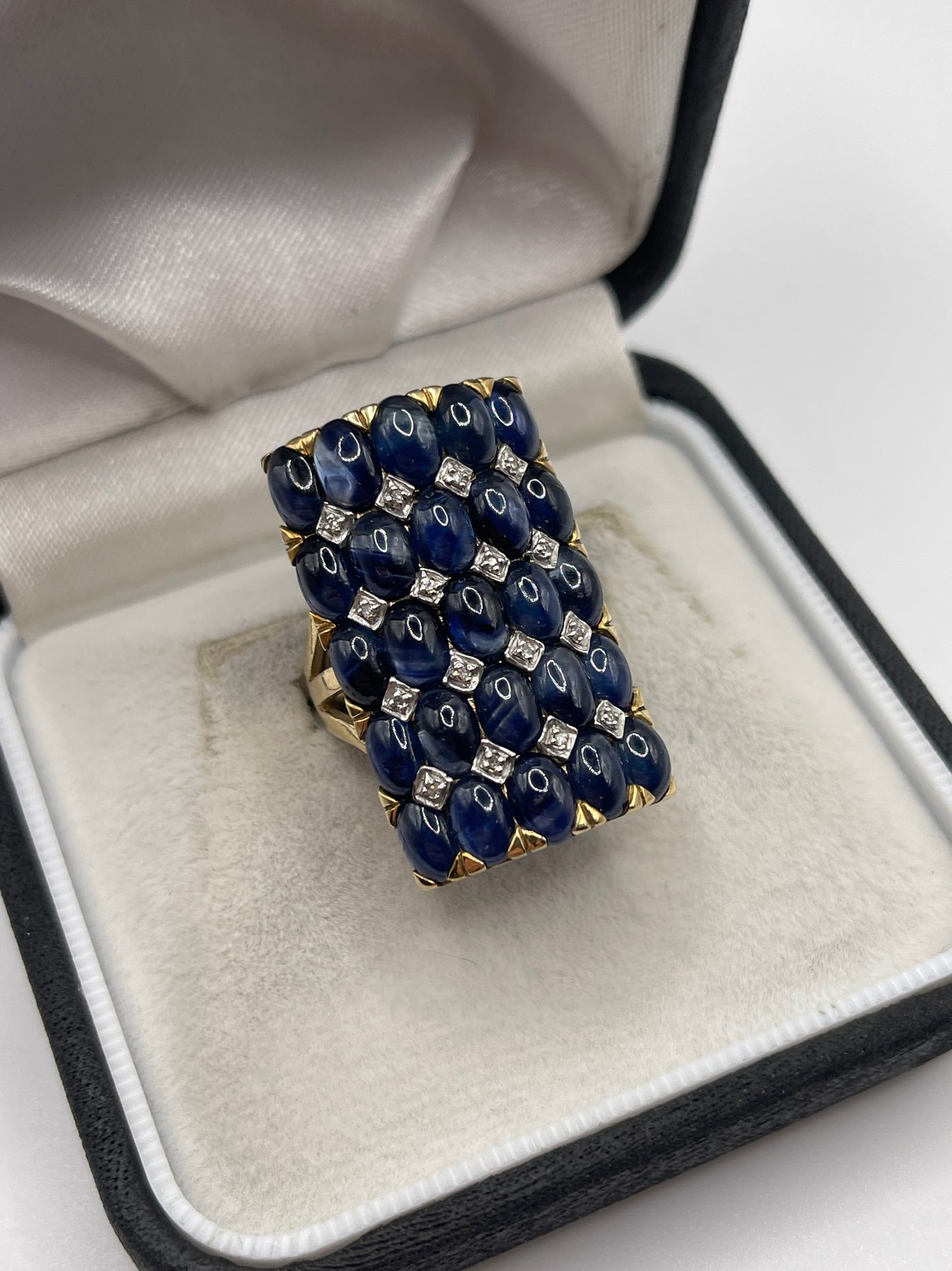 9ct gold cabochon sapphire and diamond ring