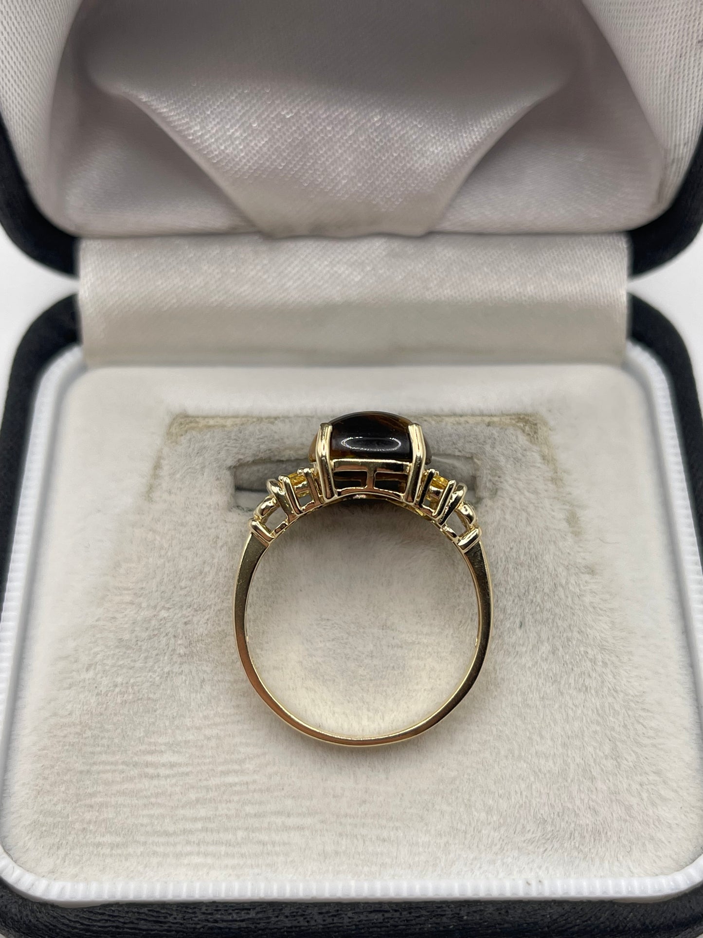 9ct gold tigers eye and citrine ring