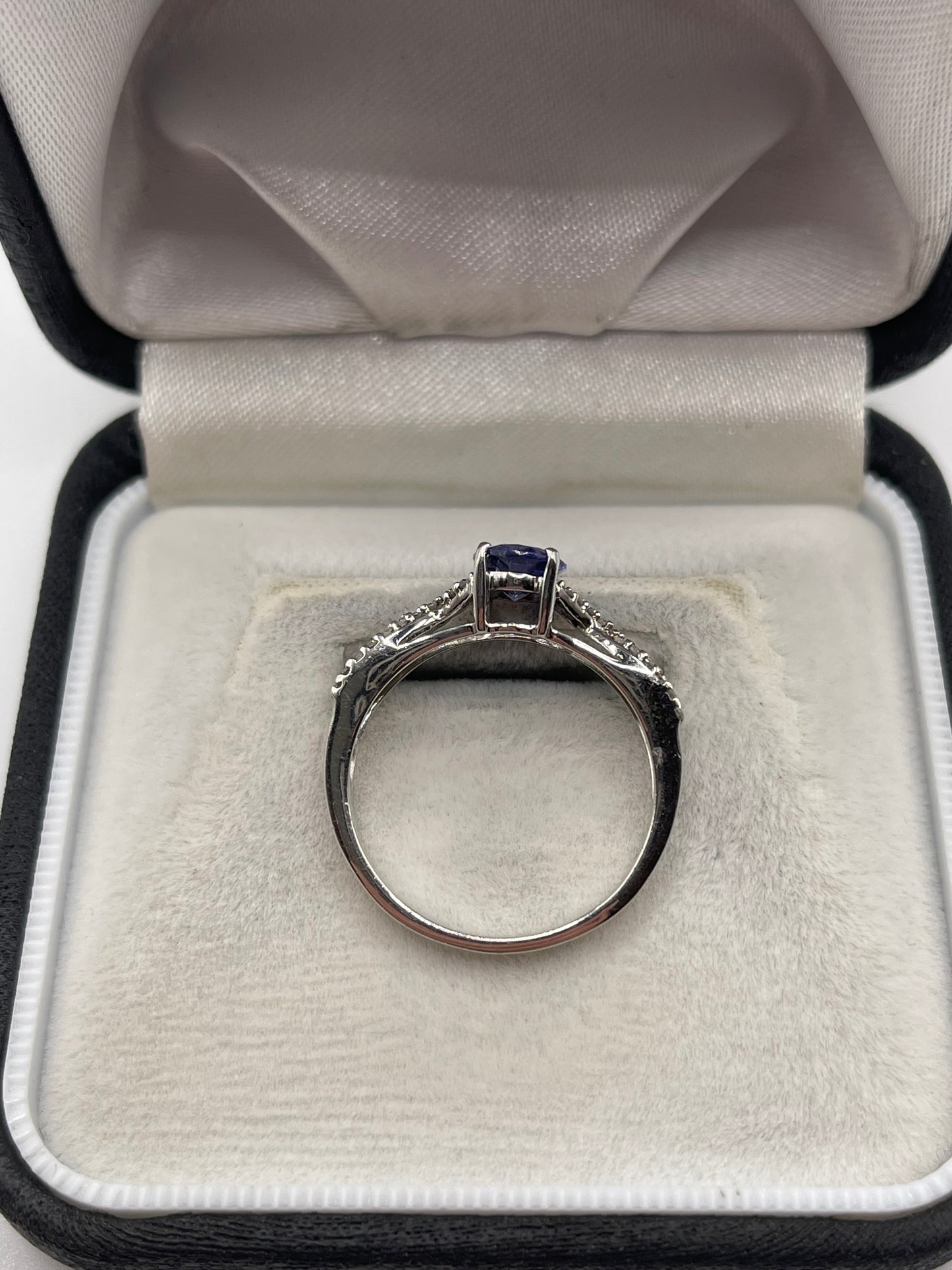 9ct white gold tanzanite and diamond ring
