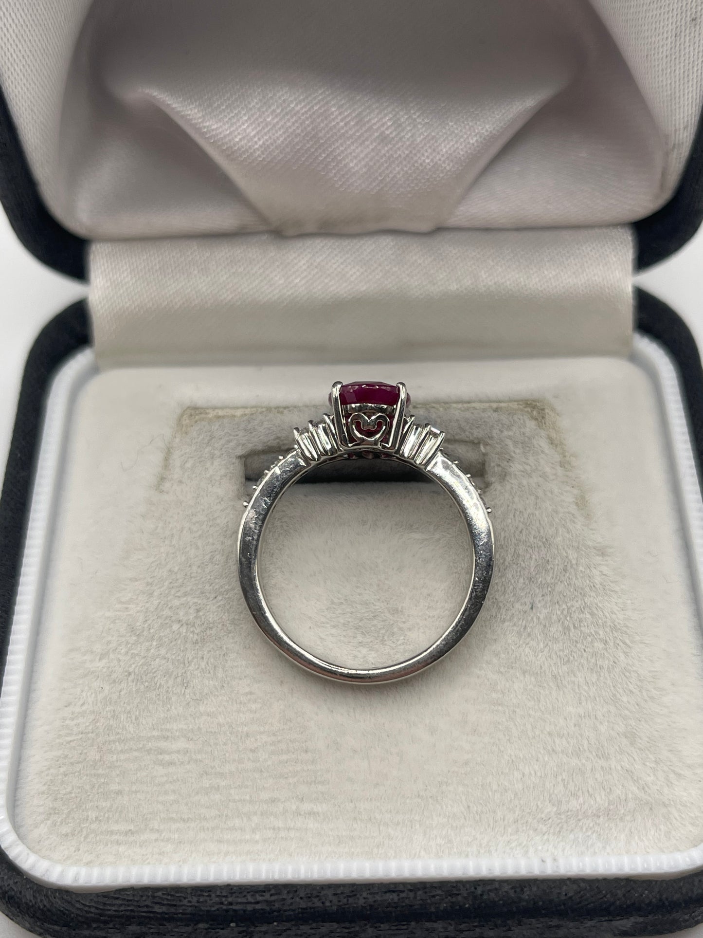 Platinum ruby and diamond ring