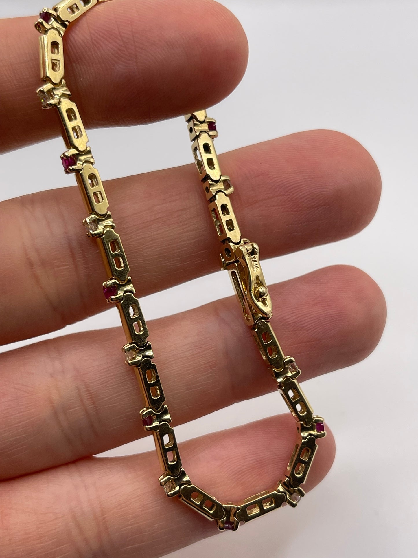 14ct gold ruby and diamond bracelet
