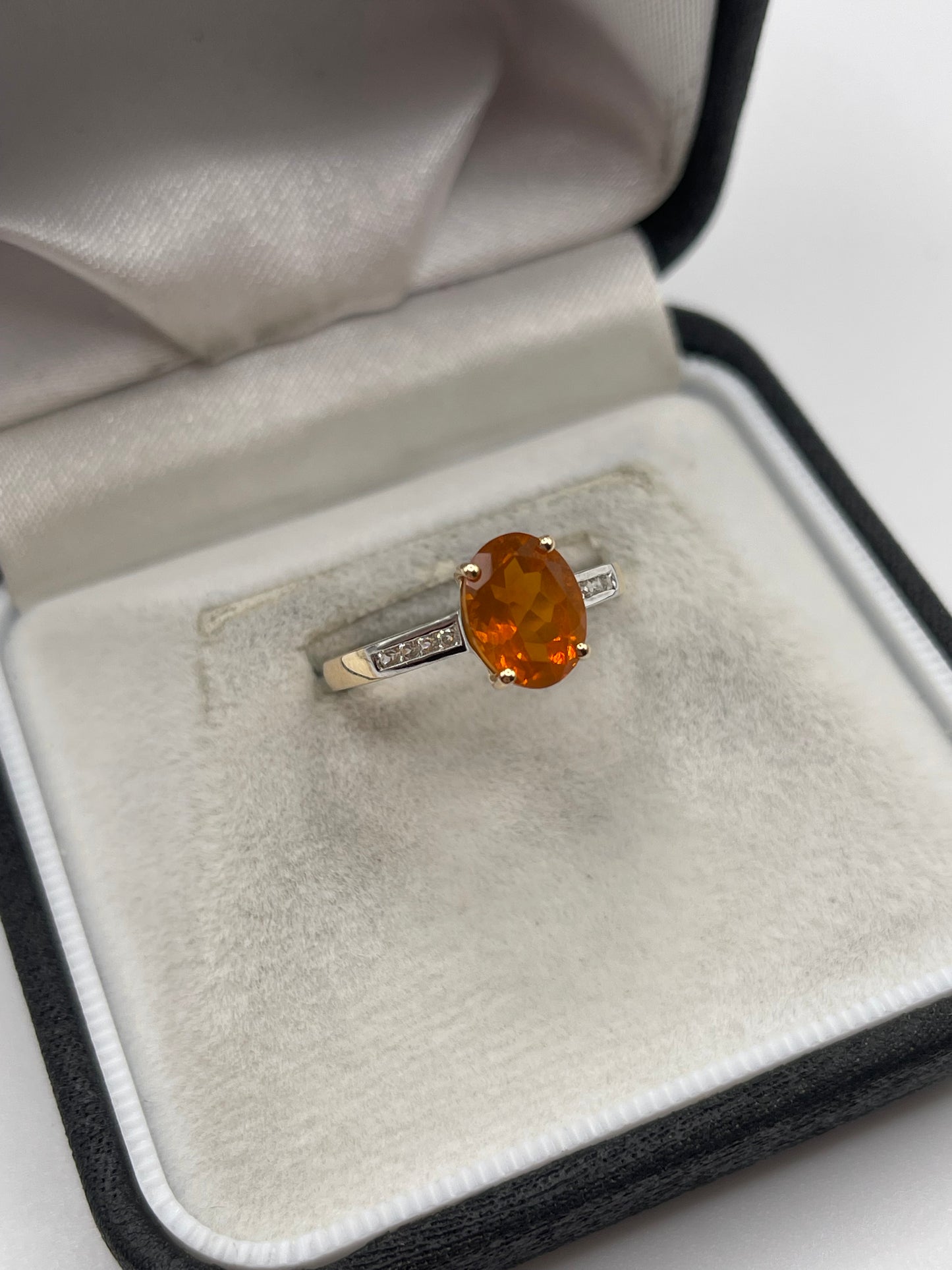 9ct gold fire opal and zircon ring