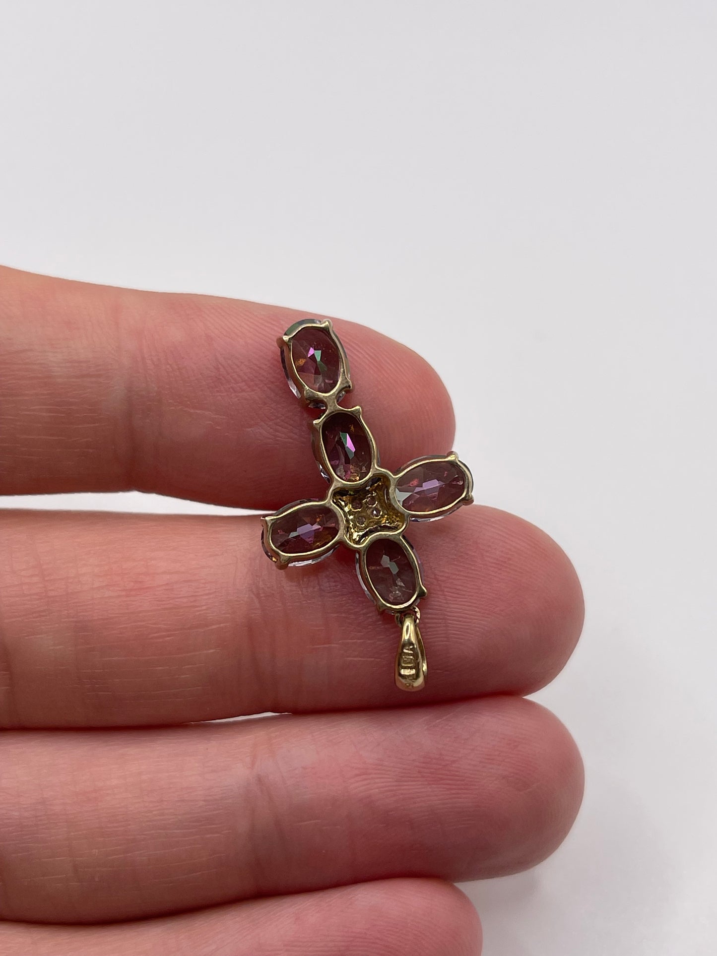 9ct gold mystic topaz and diamond pendant