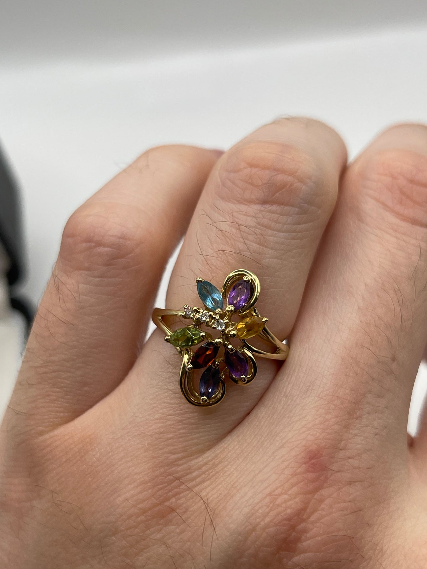 9ct gold multi gemstone and diamond ring