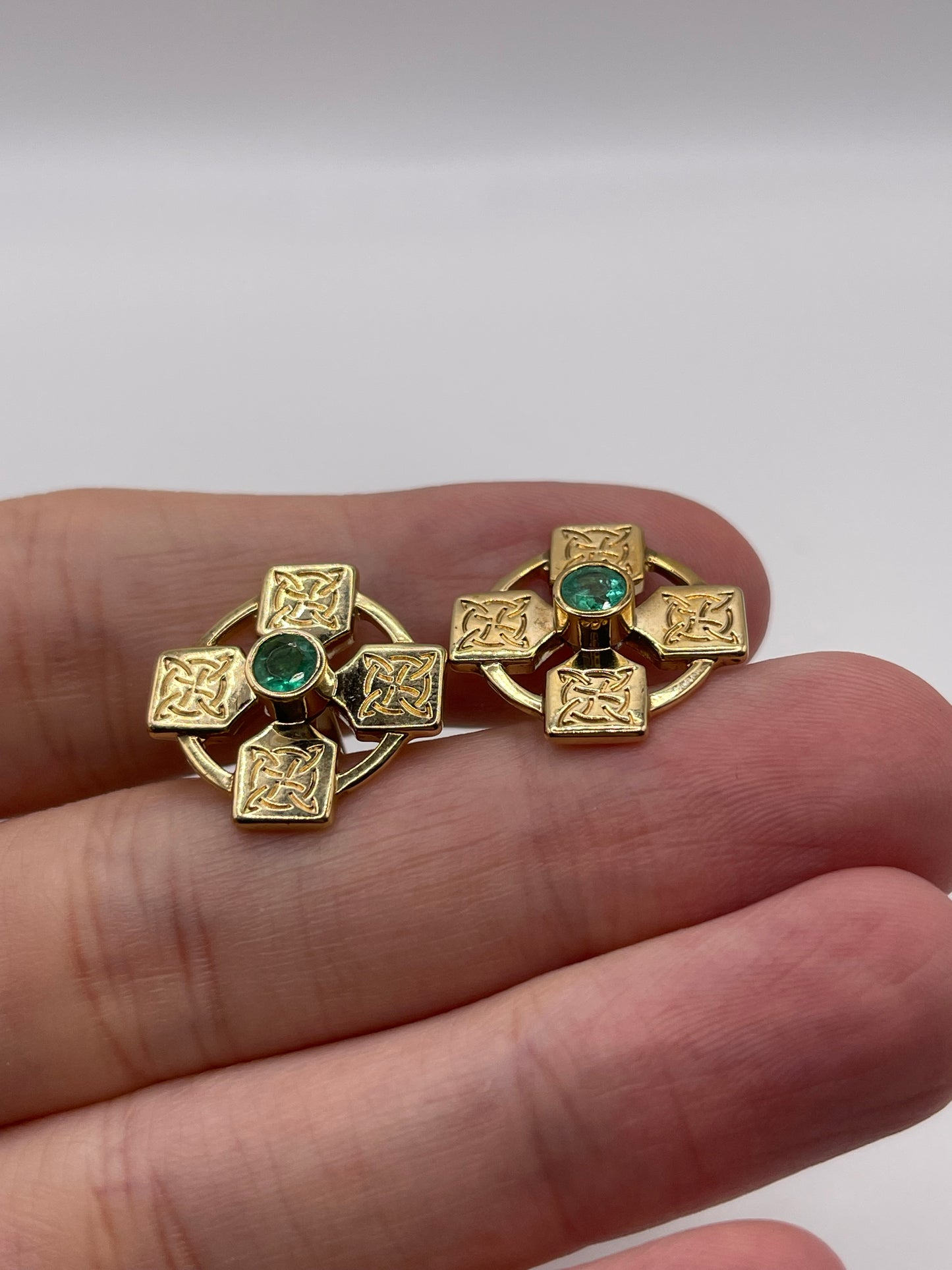 9ct gold emerald Celtic cross cufflinks