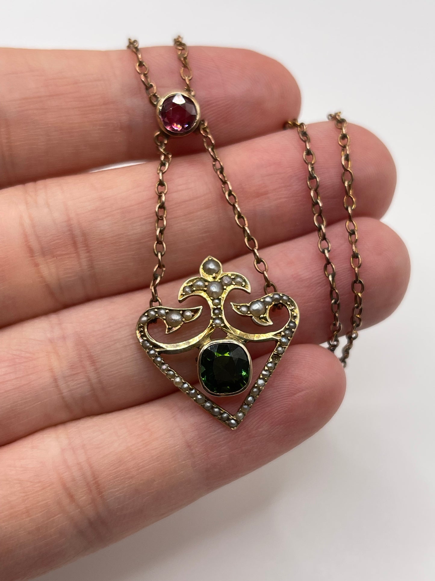 Antique rose 9ct gold paste and pearl necklace