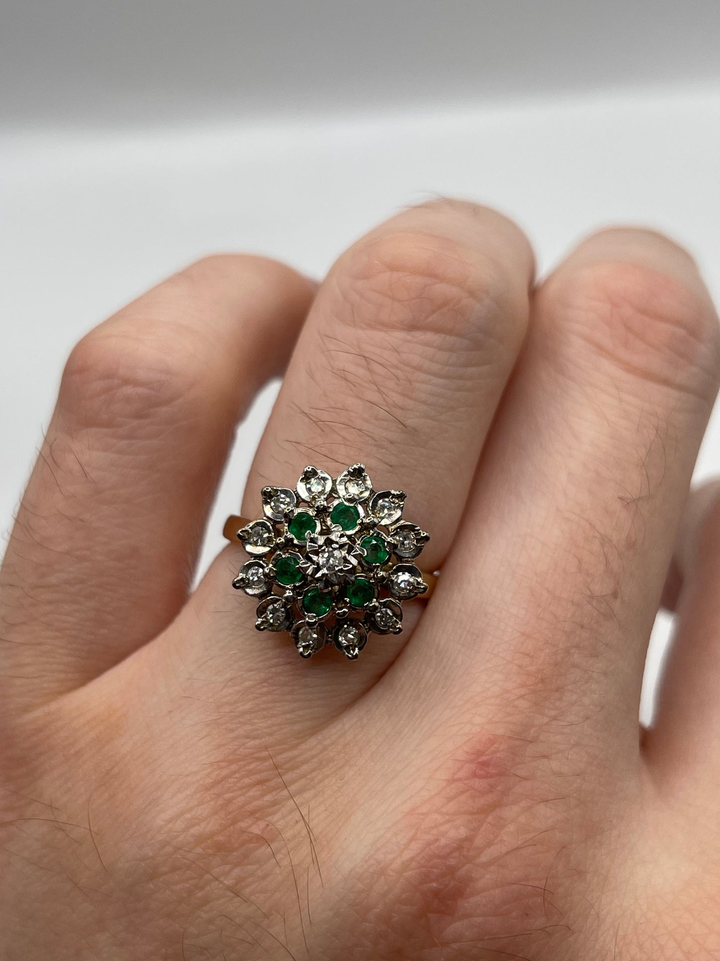9ct gold emerald and diamond ring