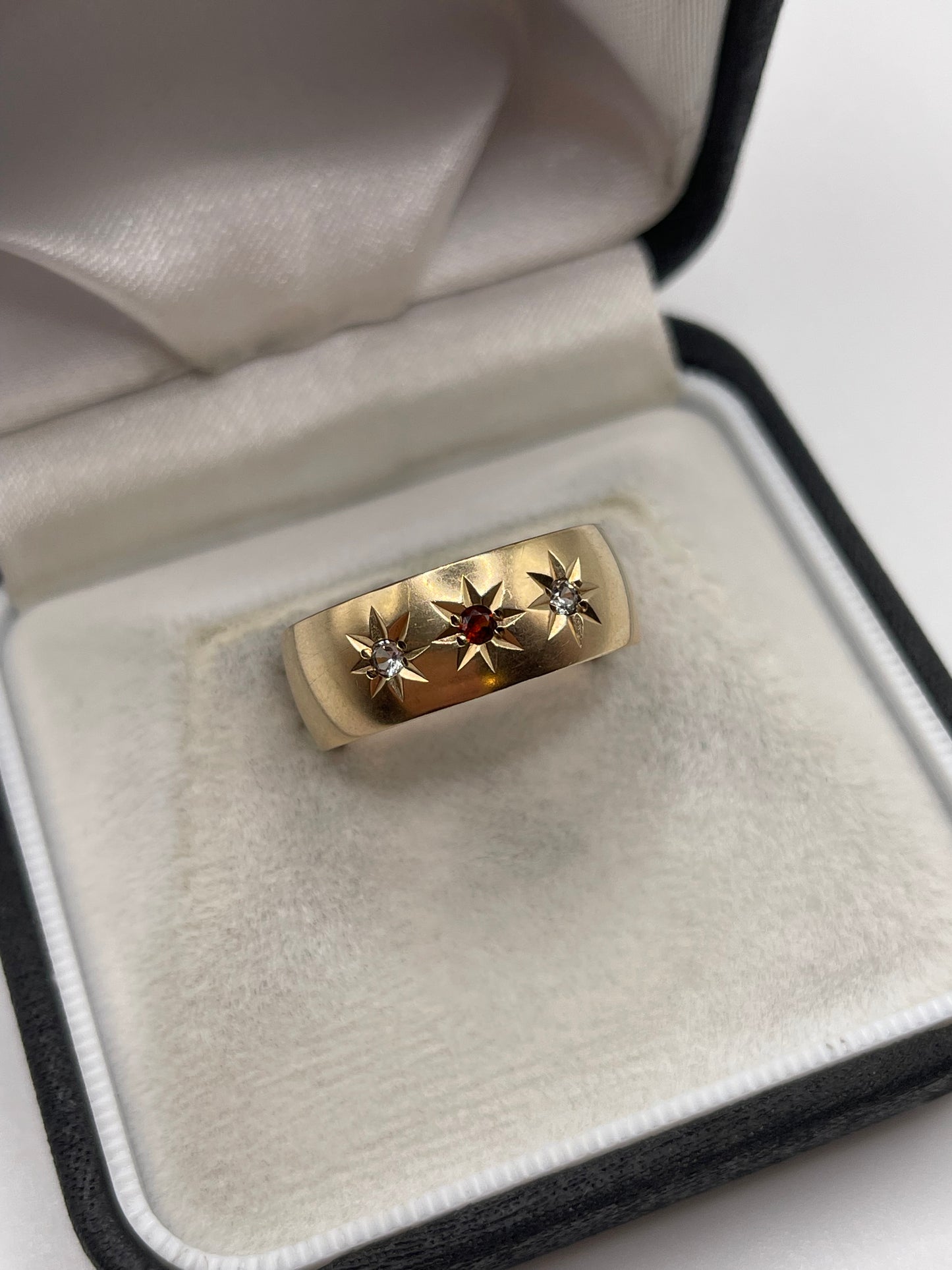 9ct gold garnet and paste gypsy ring