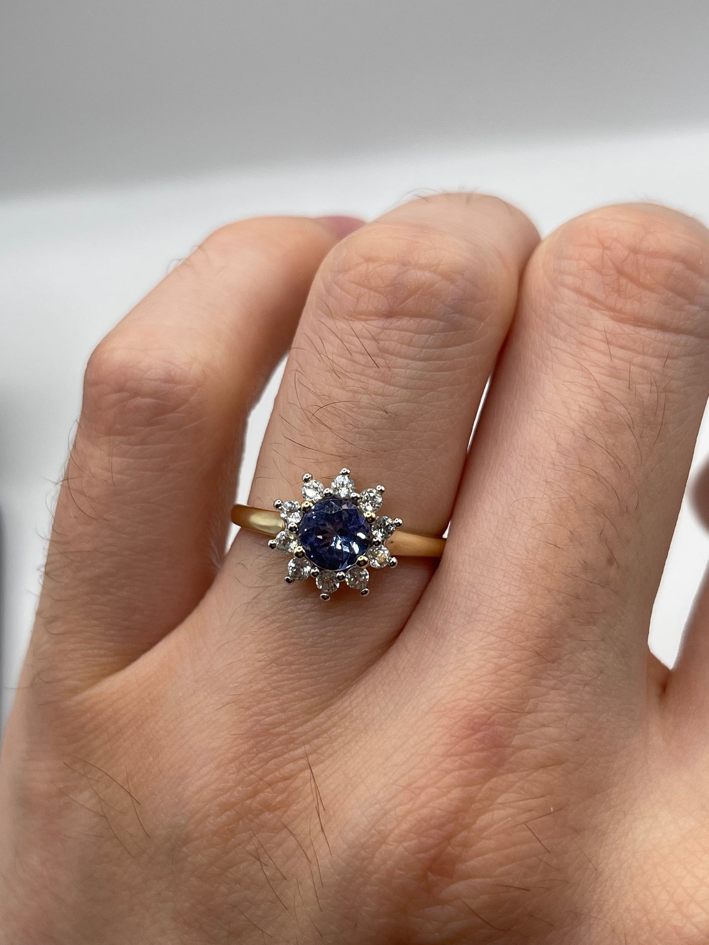 9ct gold tanzanite and zircon ring