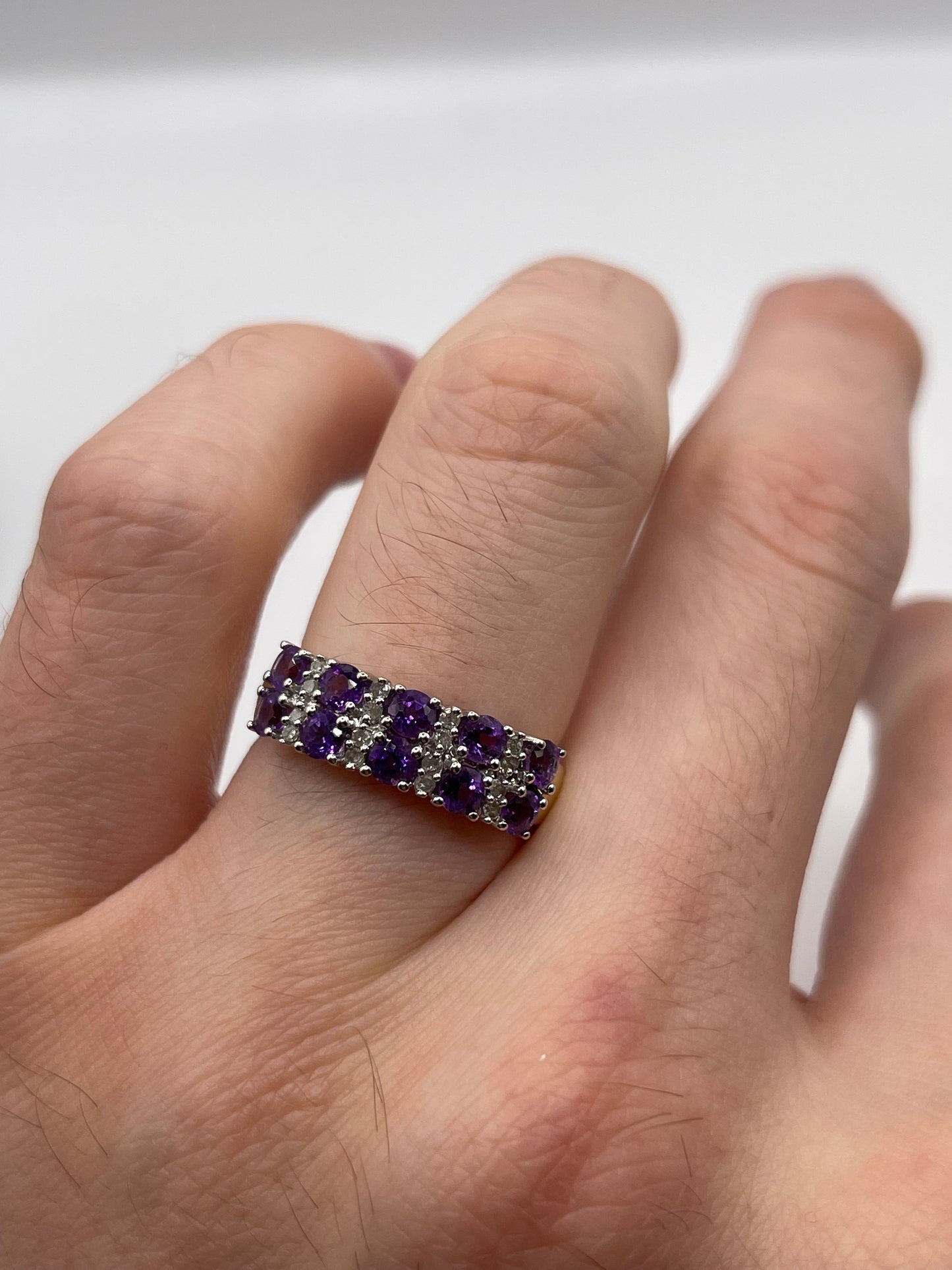 9ct gold amethyst and diamond ring