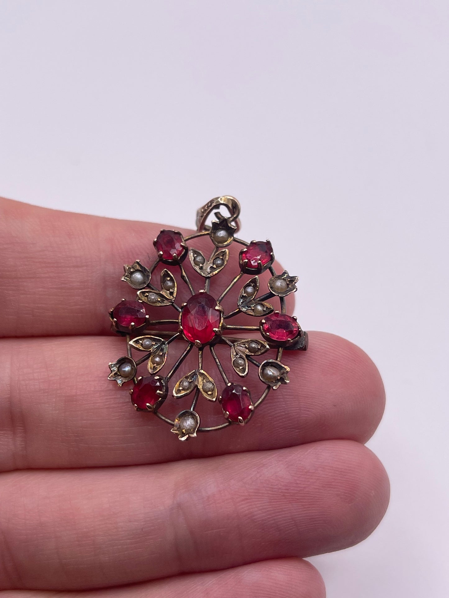 Antique 9ct gold paste and pearl pendant
