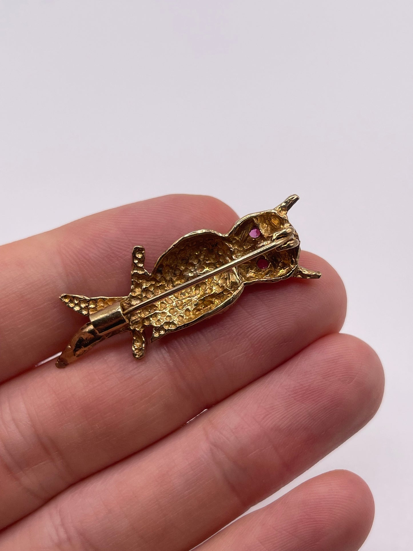 9ct gold ruby owl brooch