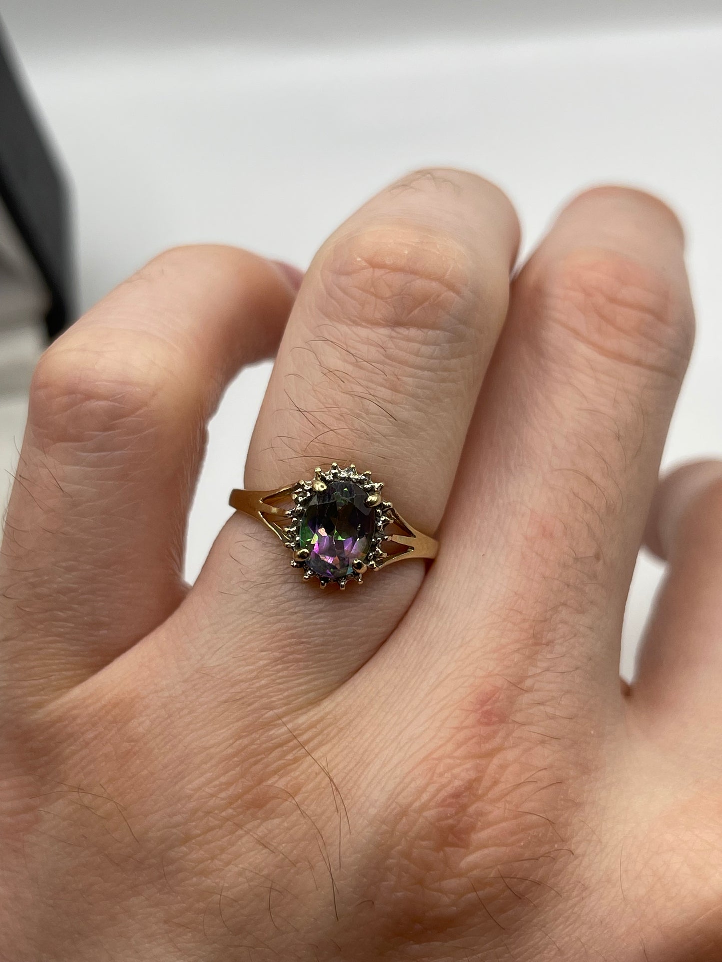 9ct gold mystic topaz and diamond ring