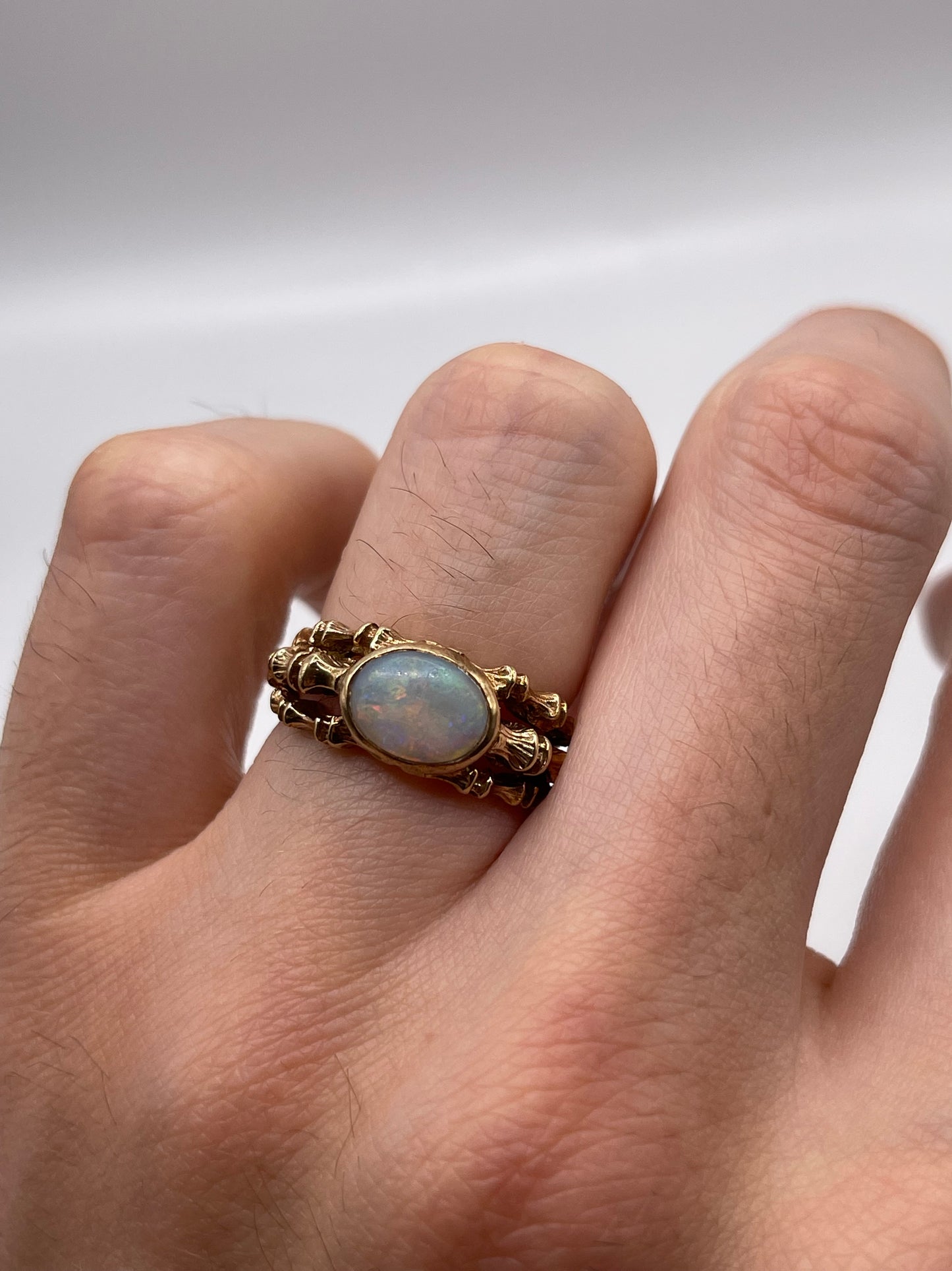 9ct gold opal bamboo ring