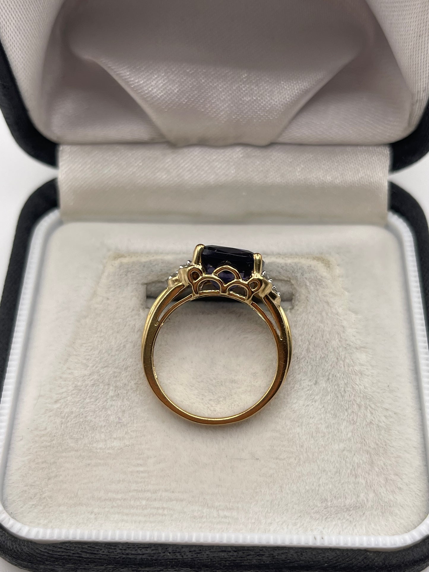 9ct gold iolite and diamond ring