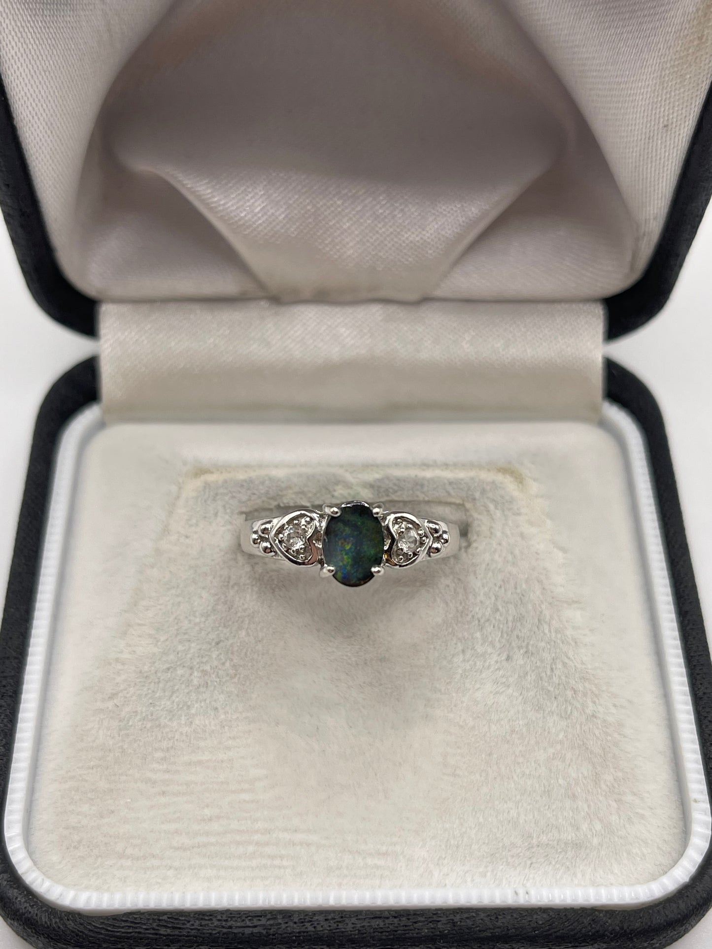 9ct white gold opal and zircon ring